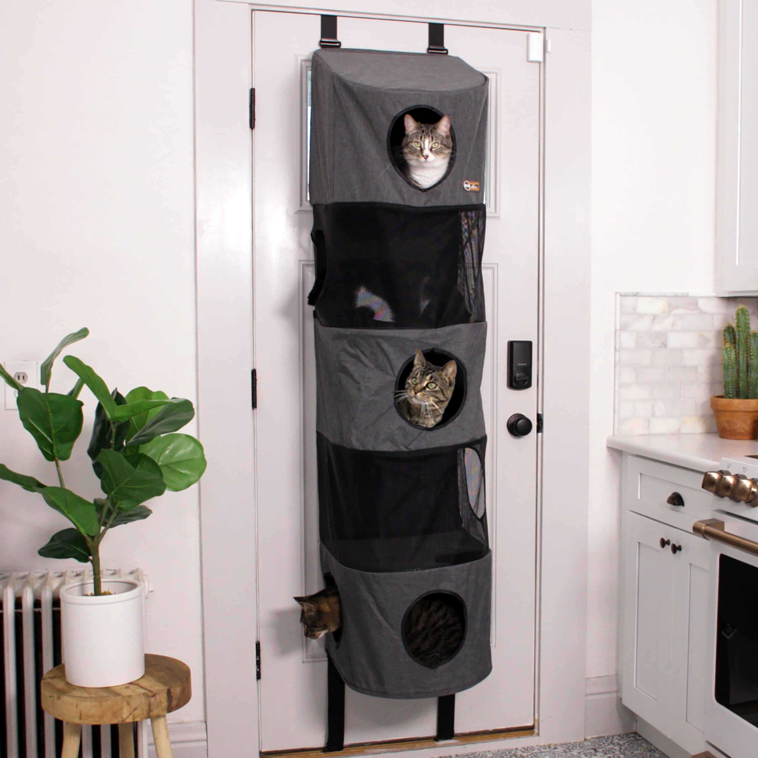 K&H Pet Products Hangin Cat Tree Condo 5 Level Door Mounted Cat Furniture, Space Saving, Mesh Levels, Peep Holes, Interconnectin