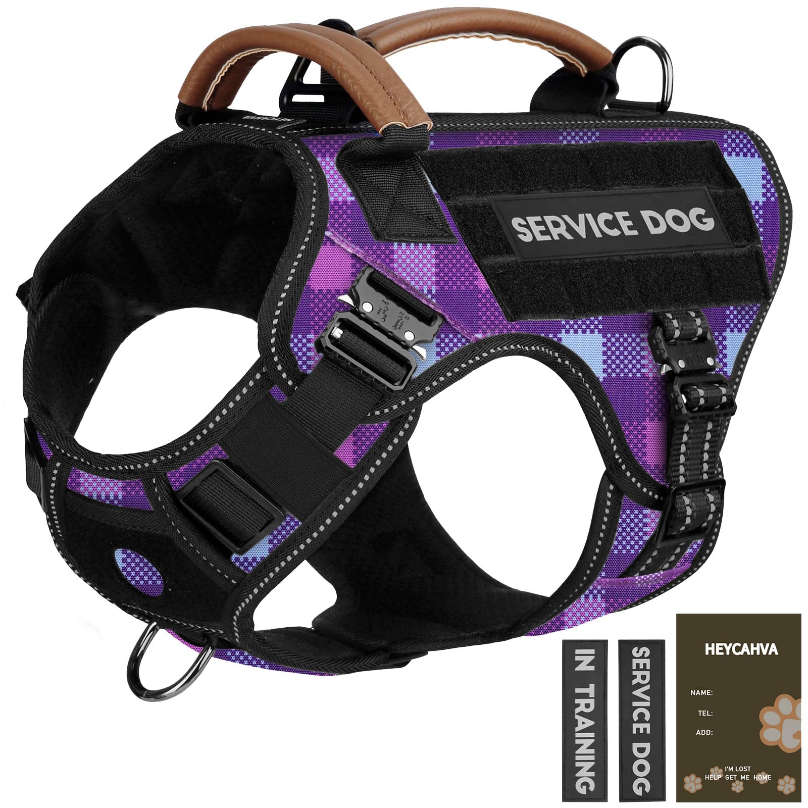 Tactical Dog Harness - HEYCAHVA Service Dog Vest Full Metal Buckles Dog Vest for Medium Large Dog Reflective No Pull Dog Harness