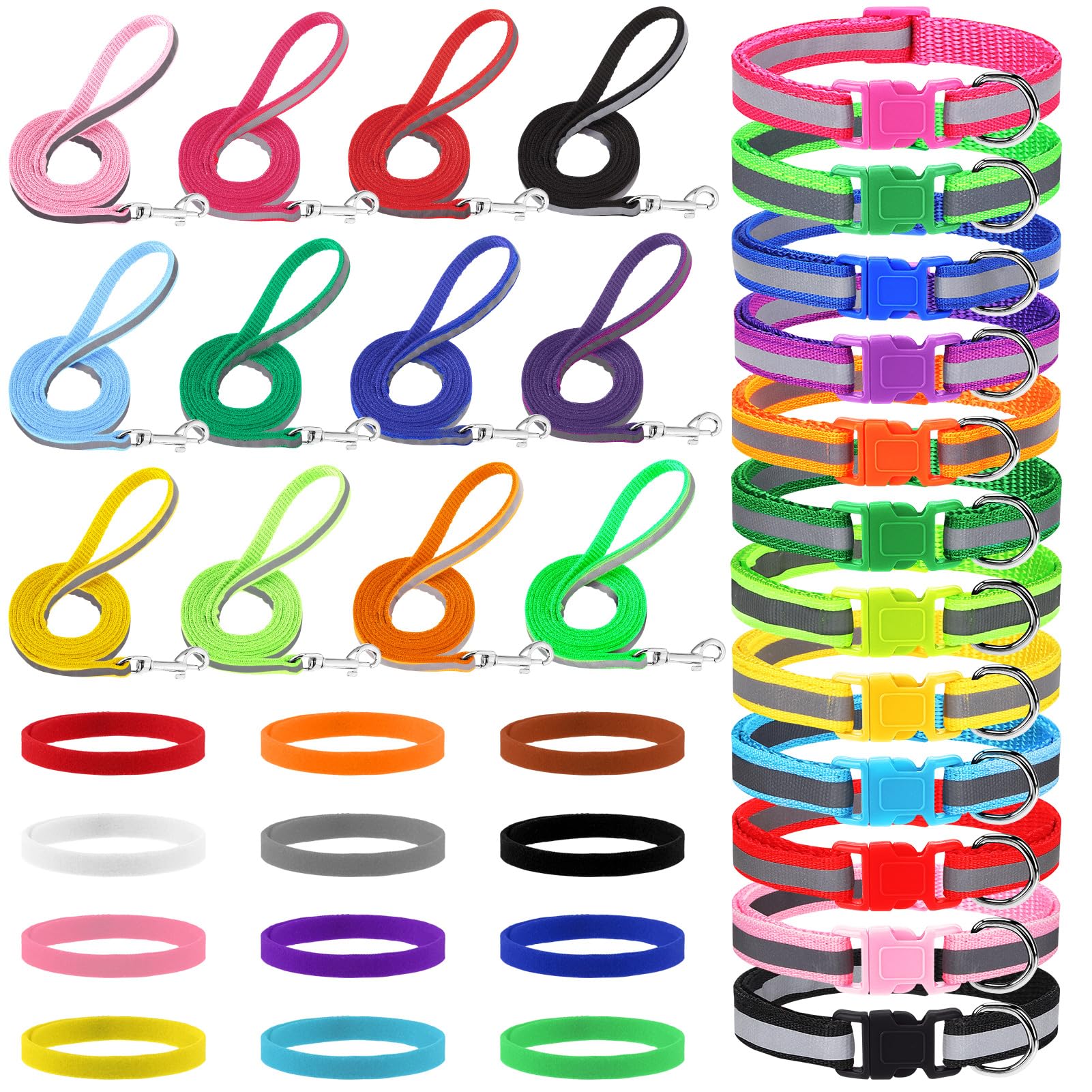 GGSTDDUP 36 Pcs Reflective Puppy Collar and Leash Set, Dog Collar and Leash Adjustable Puppy Collars Quick Release Clip Buckle D