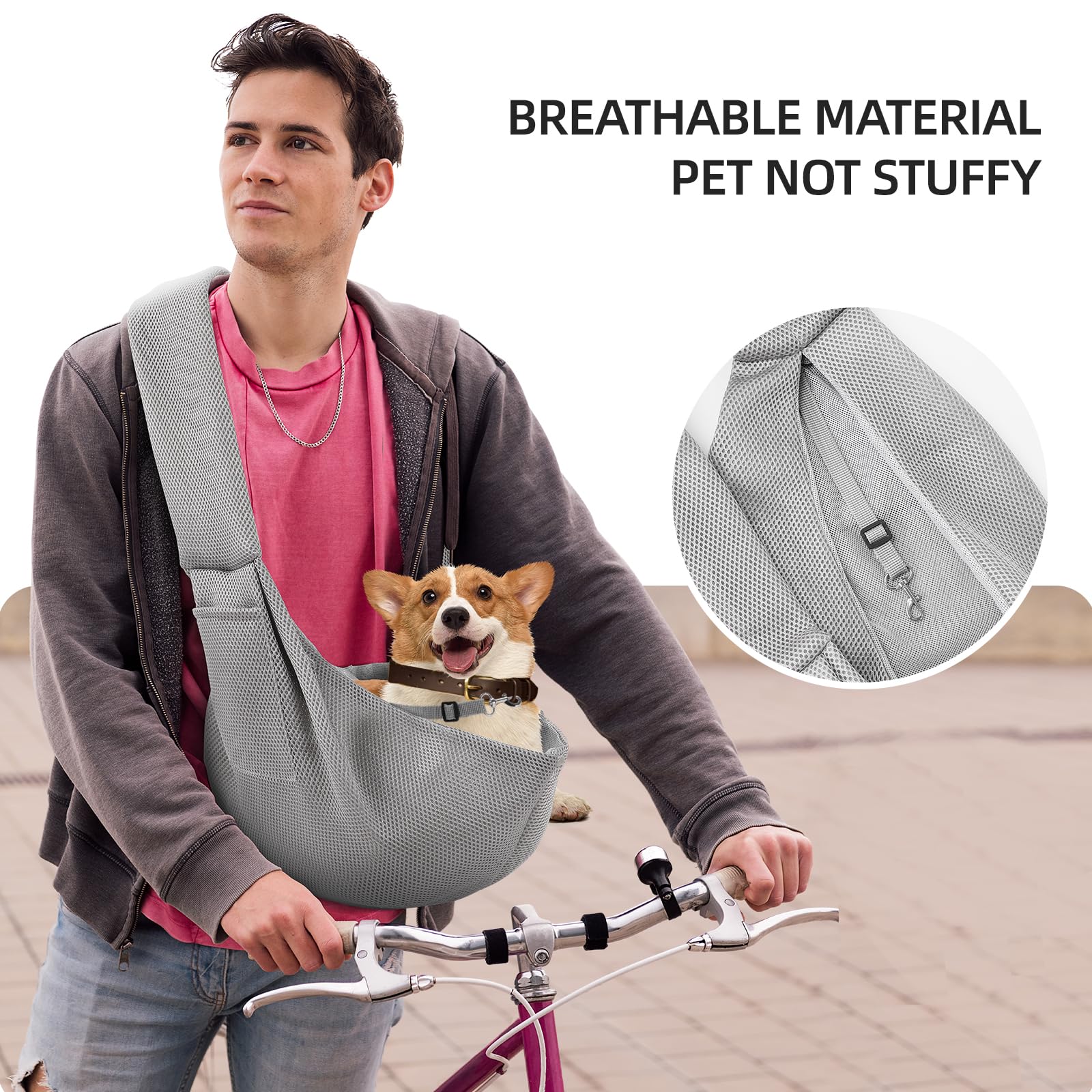 Dog Carrier Sling - Ultra Breathable Reversible Puppy Carrier Purse with Storage Pocket, Travel Safety Harness, Hand-Free Dog Sl