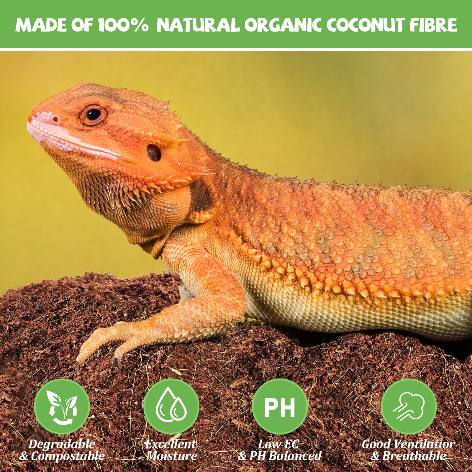 Riare 10Lbs Natural Coconut Fiber Substrate For Reptile- Premium Compressed Coconut Husk Terrarium Bedding For Reptile, Tortoise