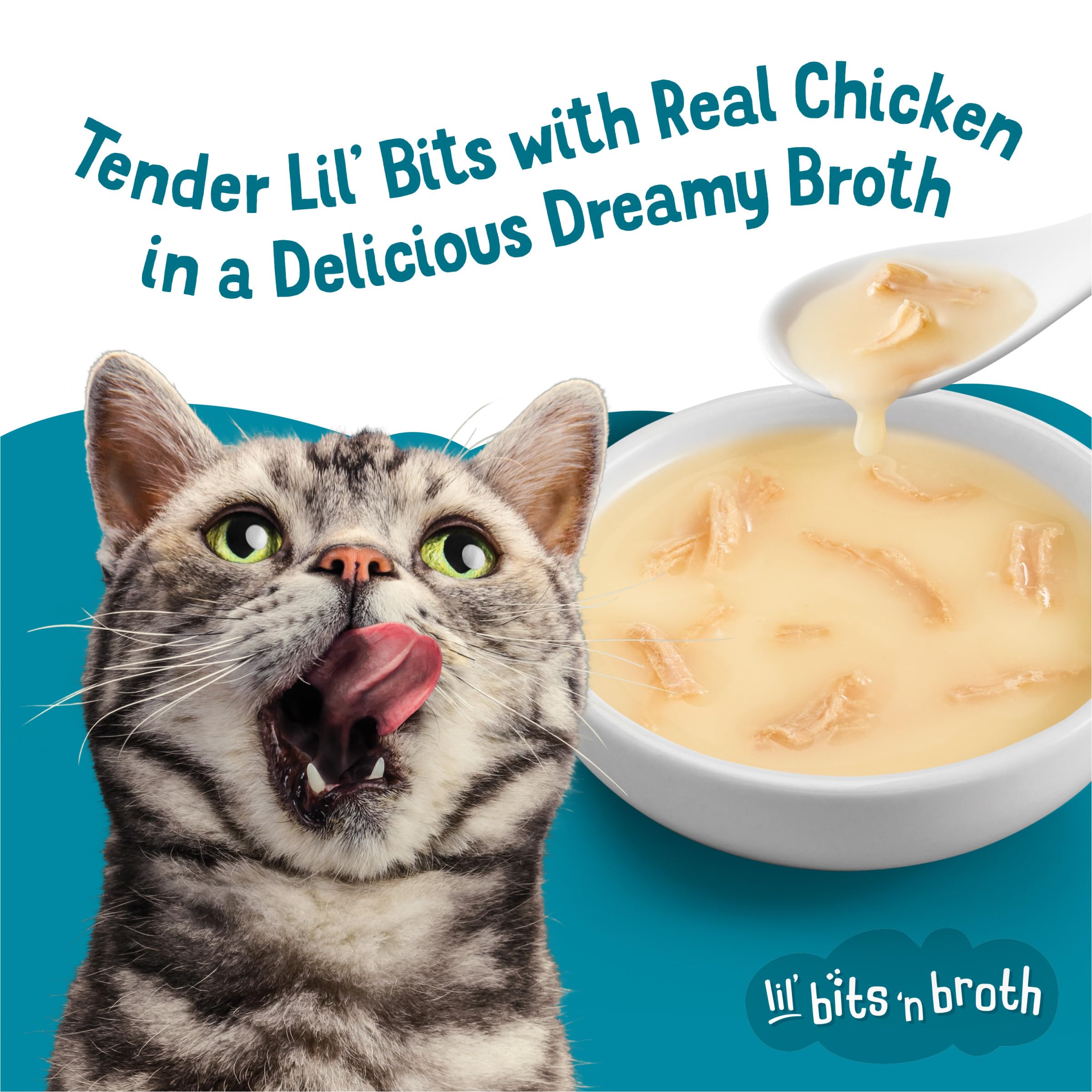 Purina Friskies Lickable Cat Treats Bits n Broth With Shredded Chicken in a Dreamy Broth - (Pack of 16) 1.2 oz. Pouches