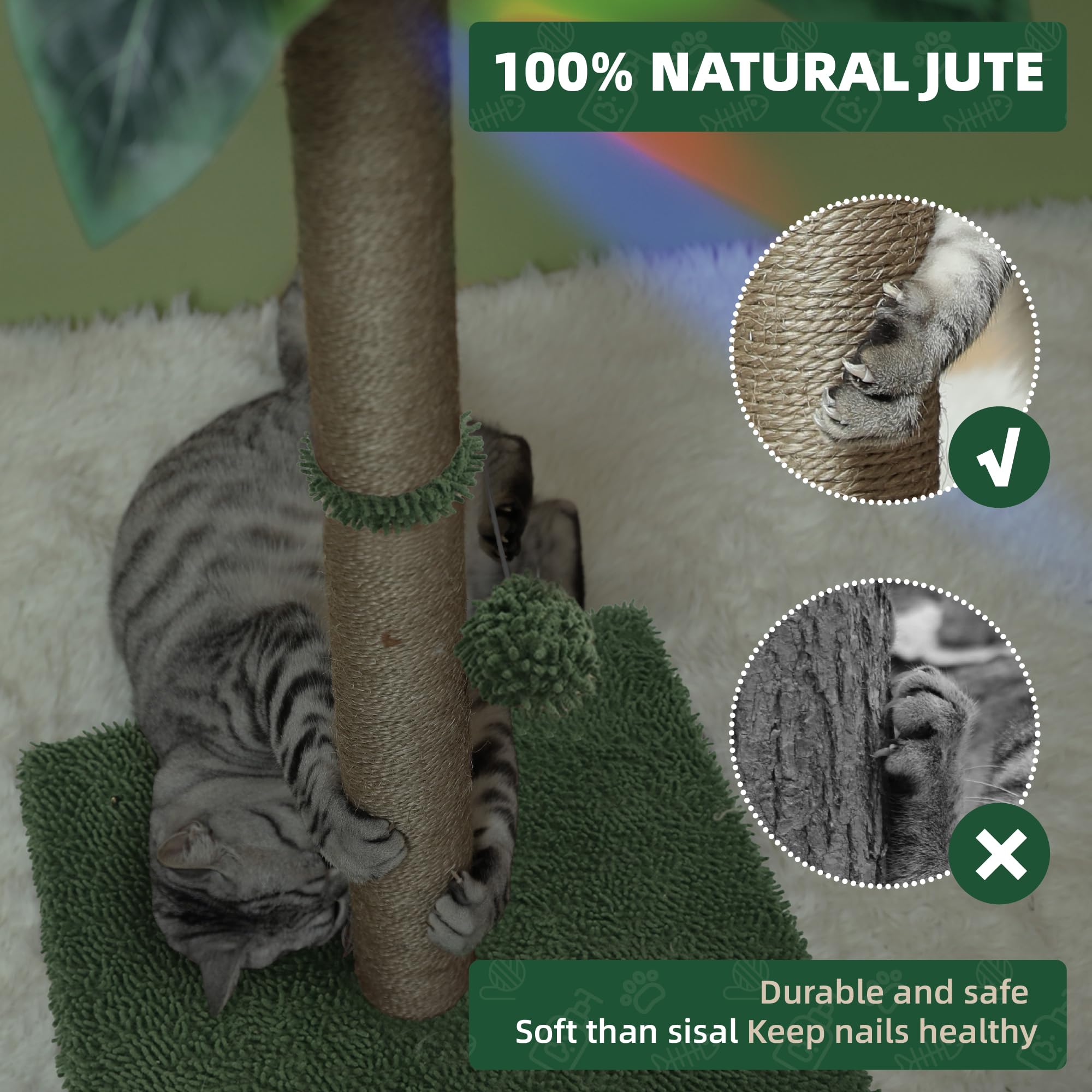 34'' Led Cat Scratching Post, Attracts Cats With Led Light, Cat Furniture, Stable Base, Hanging Toy Balls For Large Cats And Kit