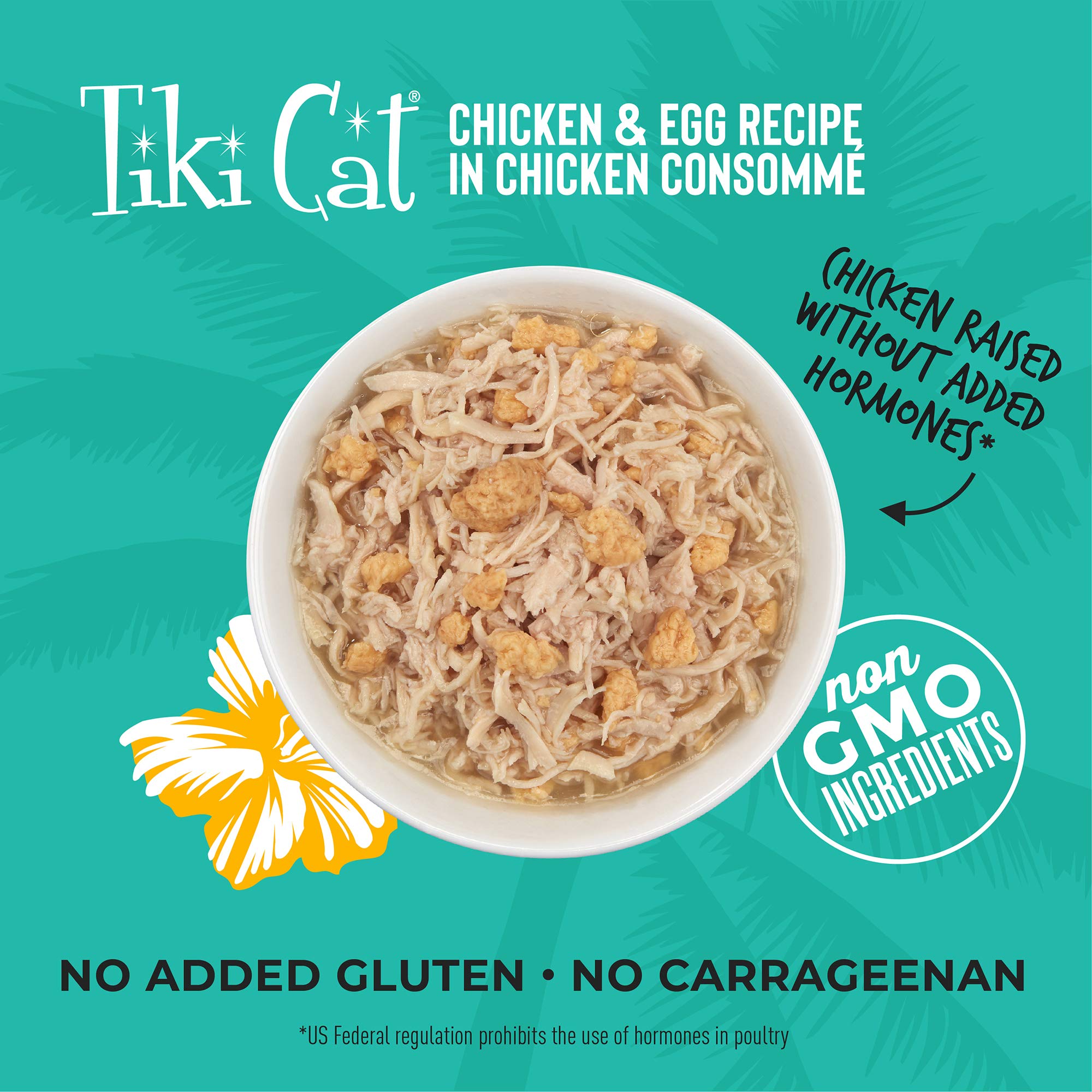 Tiki Cat Luau Shredded Meat, Chicken and Egg Recipe in Chicken Broth, Grain-Free Balanced Nutrition Wet Canned Cat Food, for All
