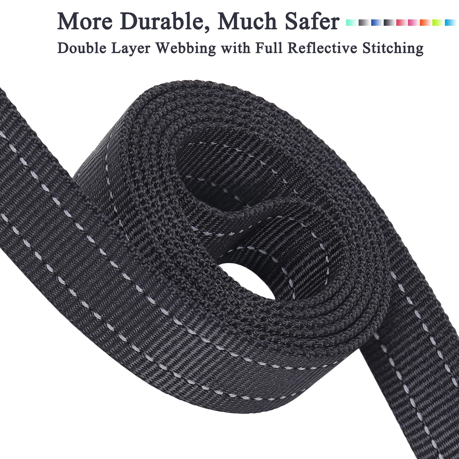 Vivaglory Traffic Handle Dog Leashes, Two Padded Soft Handles Strong Dog Leash, Reflective & Metal Hook Training Pet Lead, Black