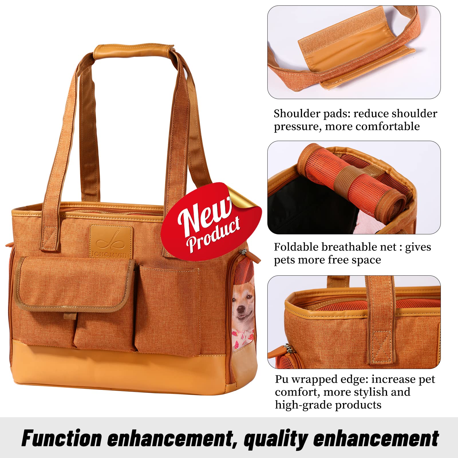Johomviin Cat Carrier, Dog Carrier, Pet Carrier, Foldable Waterproof Premium PU Leather Oxford Cloth Dog Purse, Portable Bag Car