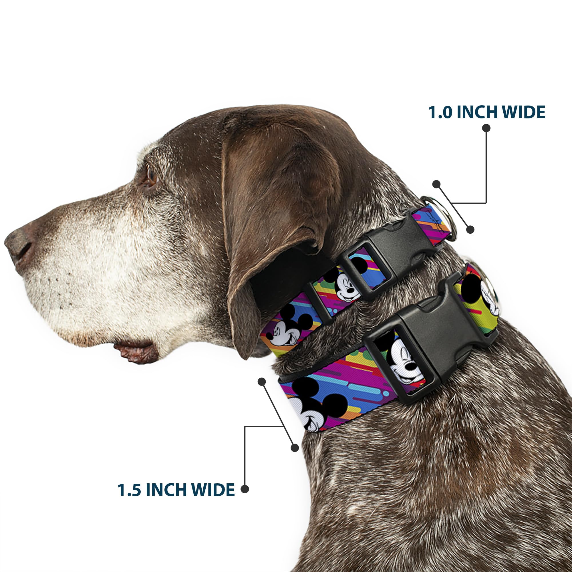 Buckle-Down Plastic Clip Collar - Mickey Mouse Expressions Multi Color White/Black - 1'' Wide - Fits 15-26'' Neck - Large