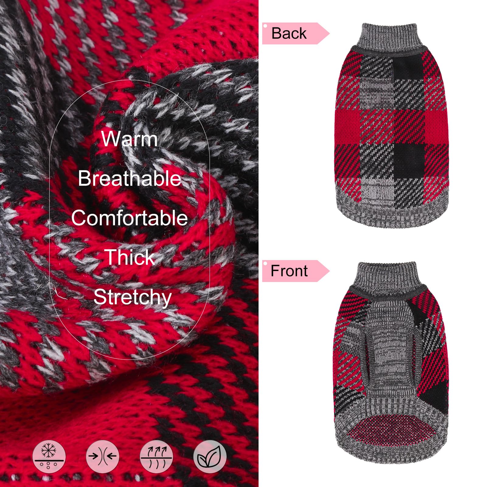 Beautyzoo Small Dog Sweater Female Male, Fleece Dog Turtleneck Pullover Sweater, Soft Warm Cute Knitted Cat Sweater Cold Weather