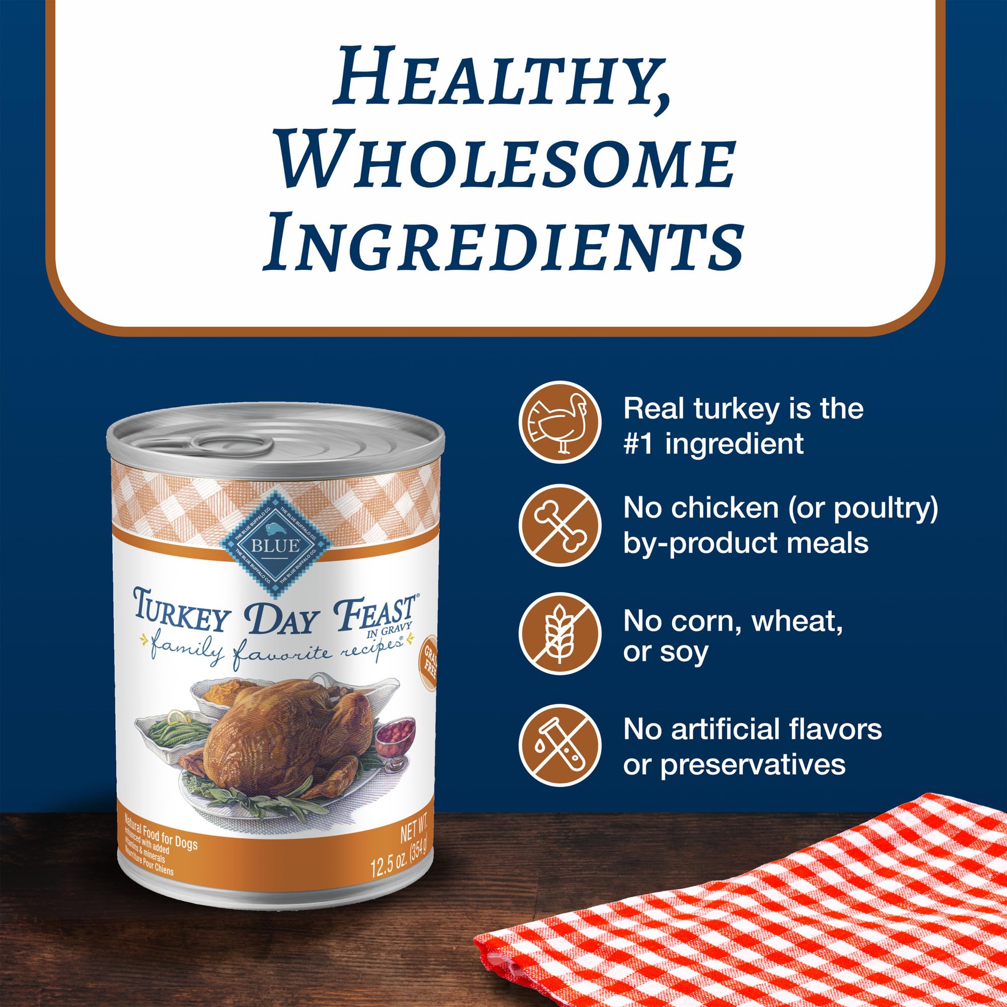 Blue Buffalo Family Favorites Adult Wet Dog Food, Made with Natural Ingredients, Turkey Day Feast, 12.5-oz Can (Pack of 12)