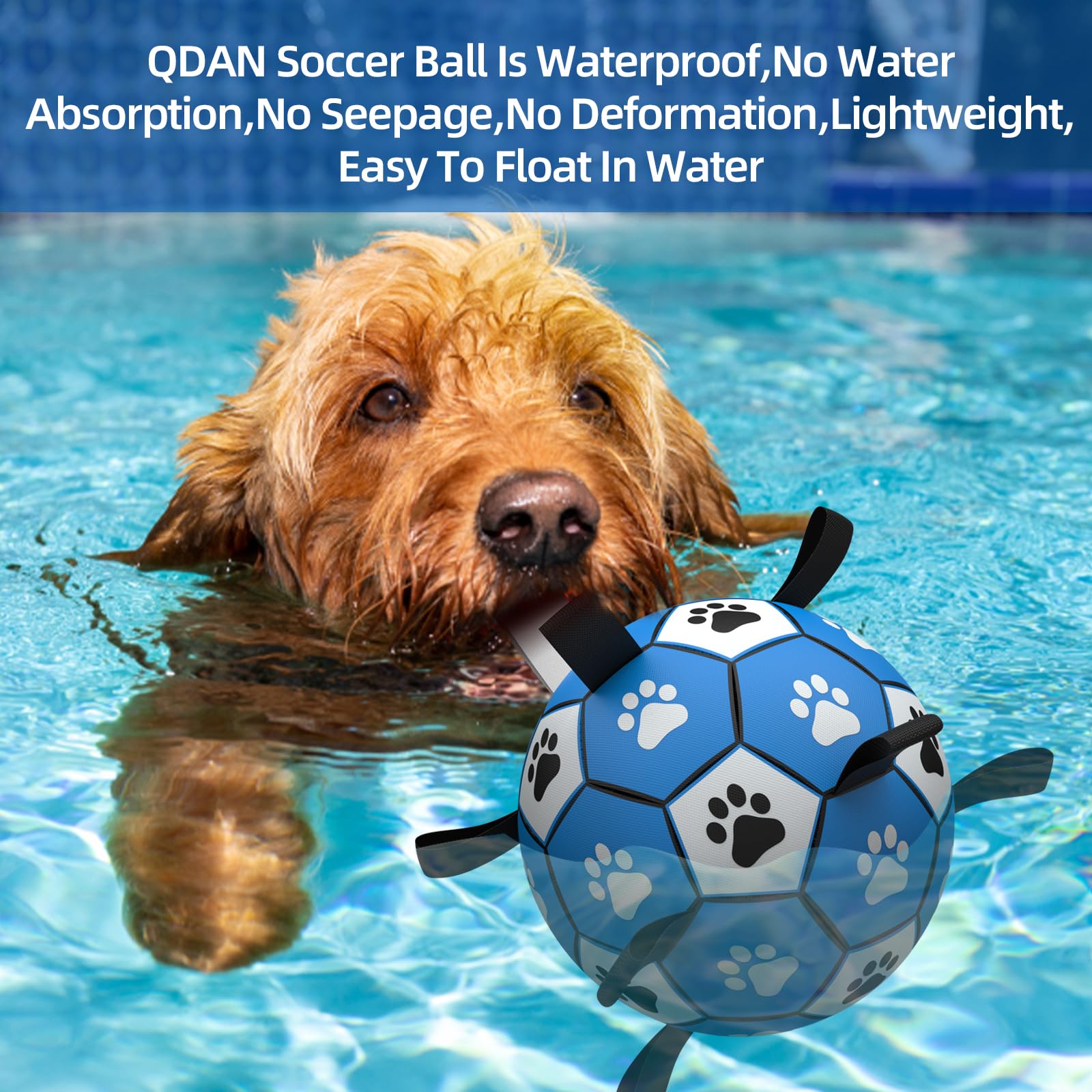 Qdan Dog Ropes Toys Soccer Ball With Straps, Interactive Dog Toys For Tug Of War, Puppy Birthday Gifts, Dog Tug Toy, Dog Water Toy, Durable Dog Balls For Small & Medium Dogs-Blue&Grey(6 Inch)