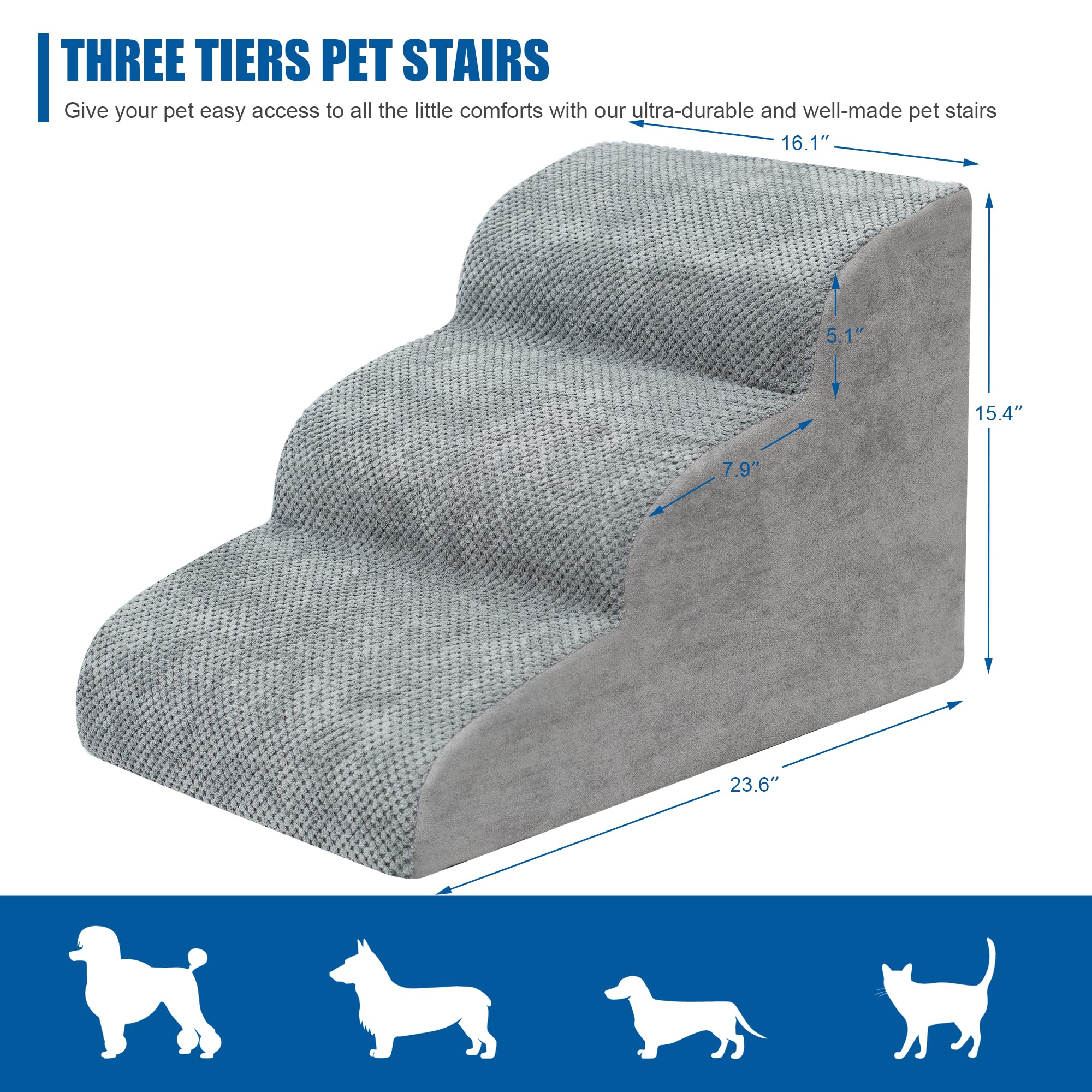 Dog Stairs For Small Dogs - High Density Foam Dog Ramp, Extra Wide Pet Steps With Non-Slip Bottom For High Beds, Couche And Sofa