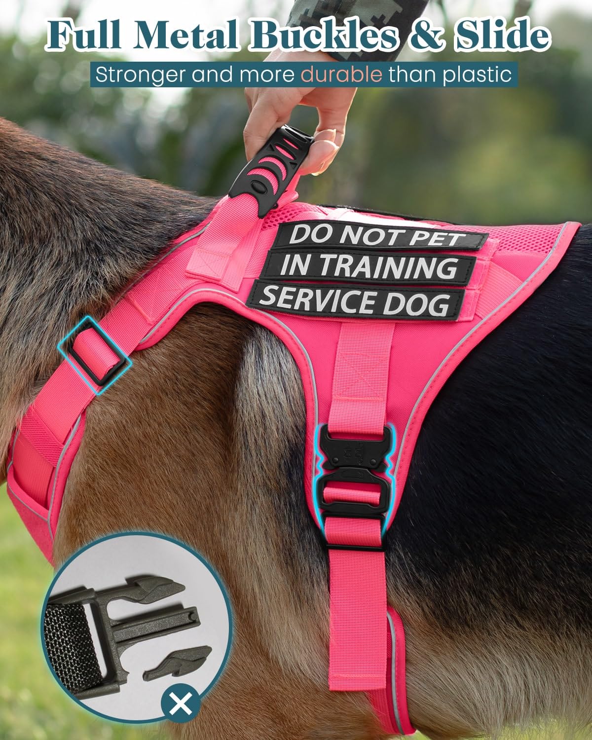 Reflective Pink Service Dog In Training Vest Harness For Medium Dogs, Adjustable Heavy Duty Padded Dog Harness, With Front Clip