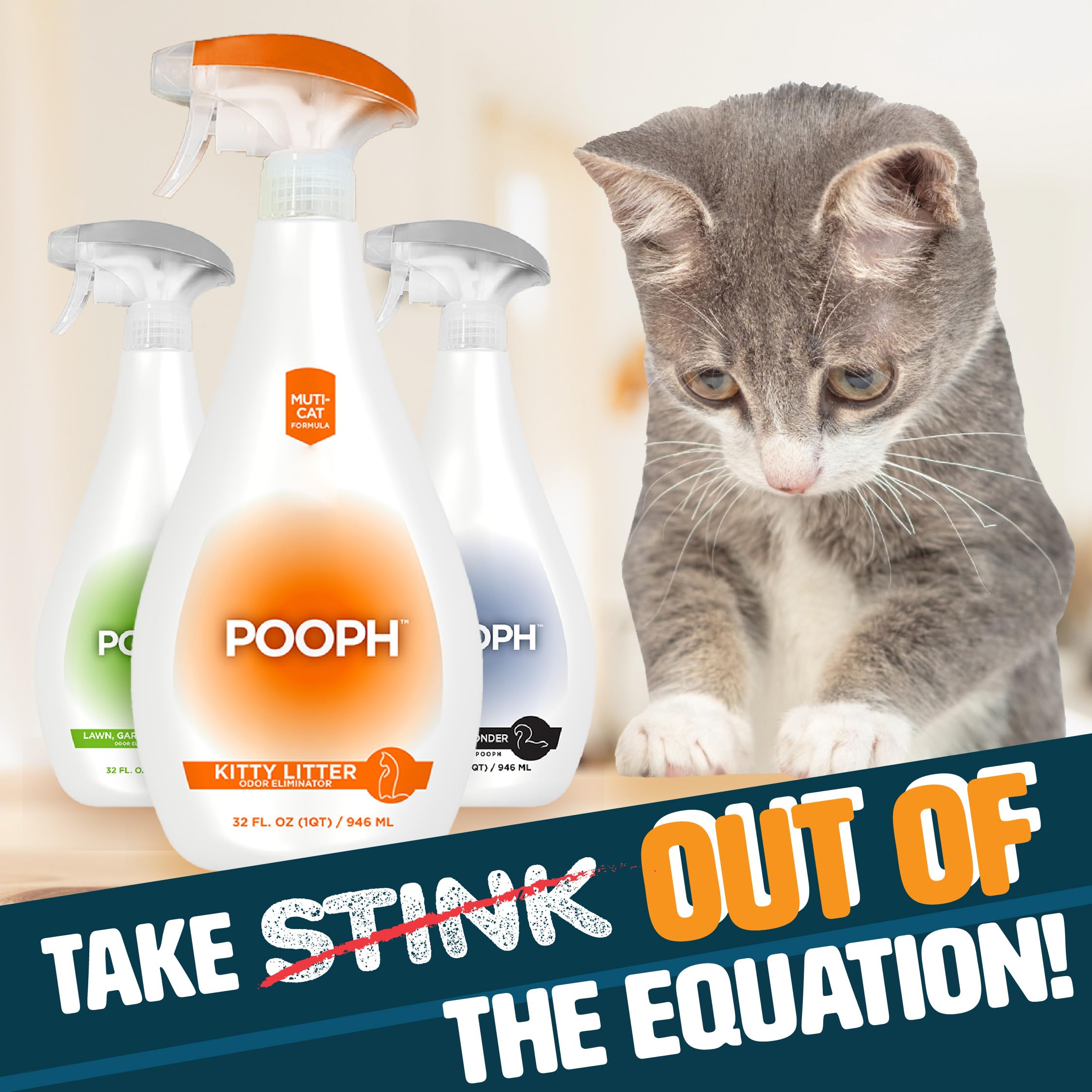 Pooph Kitty Spray - Odor Eliminator, 32Oz - Dismantles Odors On A Molecular Basis, Cats, Freshener, Eliminator, Urine, Poop, Pee, Deodorizer, Fresh, Clean, Furniture, Potty, Safe - 2 Pack