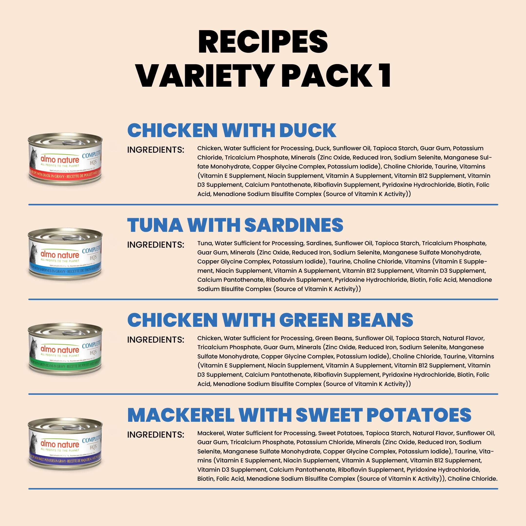 almo nature Wet Cat Food HQS Complete Land and Sea - Variety Pack Grain Free, Highly Digestible, Hormone Free, Preservative Free