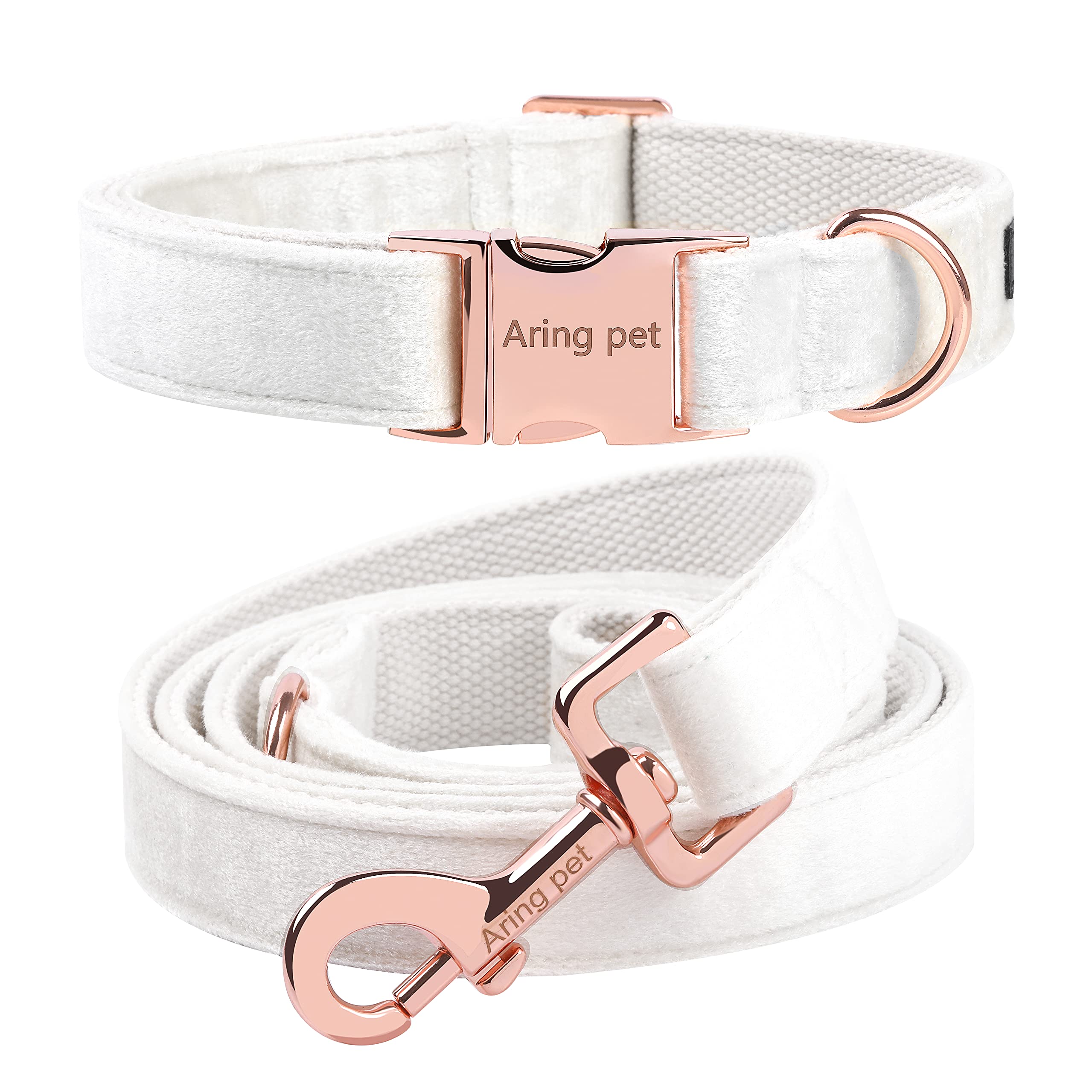 Aring Pet Dog Collar And Leash Set, Soft White Velvet Dog Collar And Leash, Adjustable Collars For Dogs
