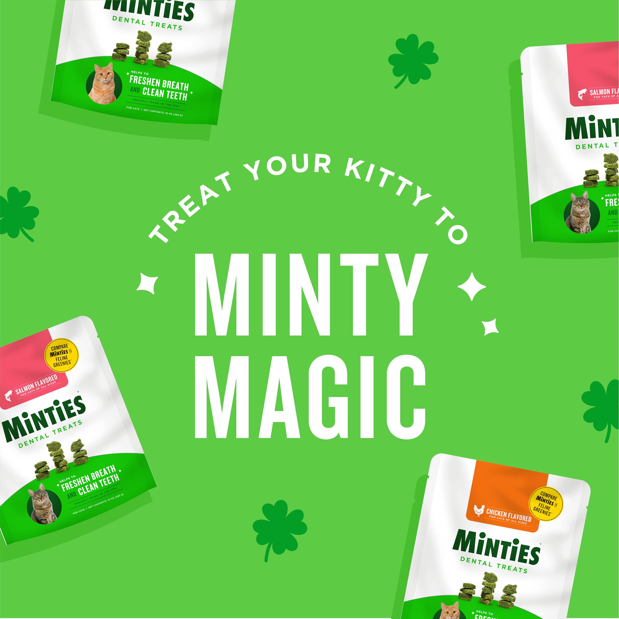Minties Dental Treats for Cats, Salmon Flavored Treats for Cats, Freshens Breath and Controls Tartar, 2.5oz