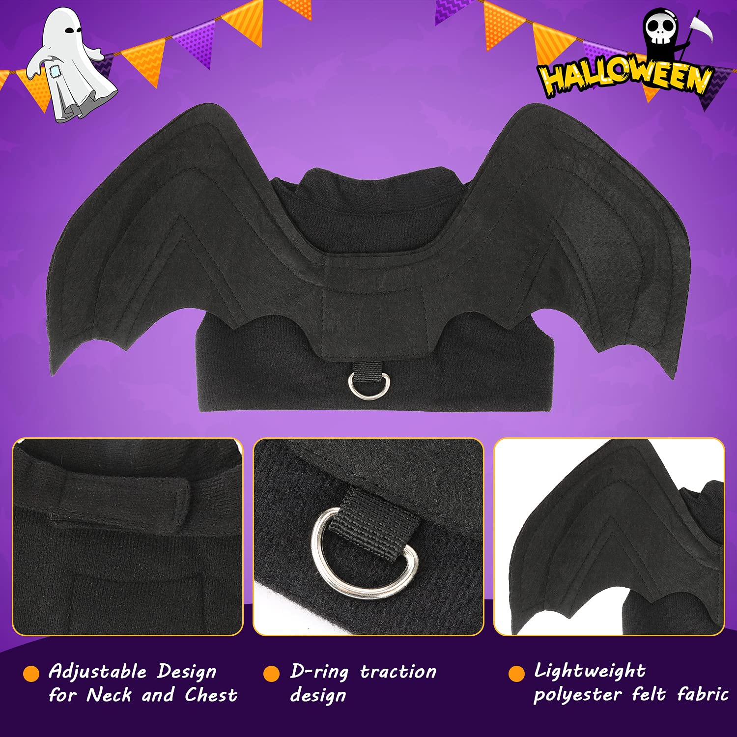 Rypet Bat Wings Pet Costume, Polyester Felt Cloth, Small, Halloween, Unisex, Durable, Easy To Clean, Bat Wings Costume For Small Dogs Cats