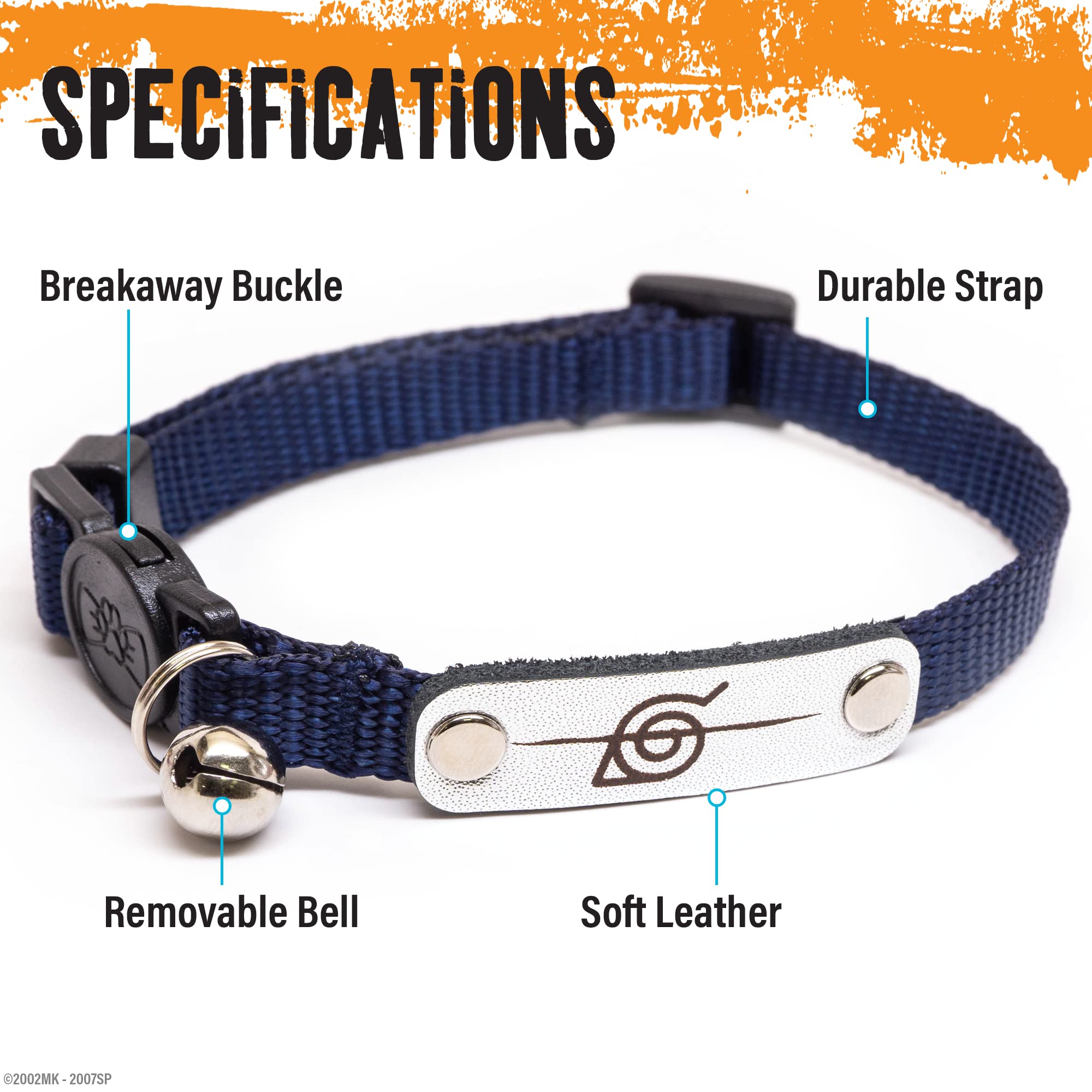 Naruto Cat Collars For Girl Cats, Boy Cats & Small Kitten Collar With Bell | Officially Licensed Naruto Shippuden Hidden Leaf Village Headband Breakaway Cat Collars For Naruto Gifts (Navy, Rogue)