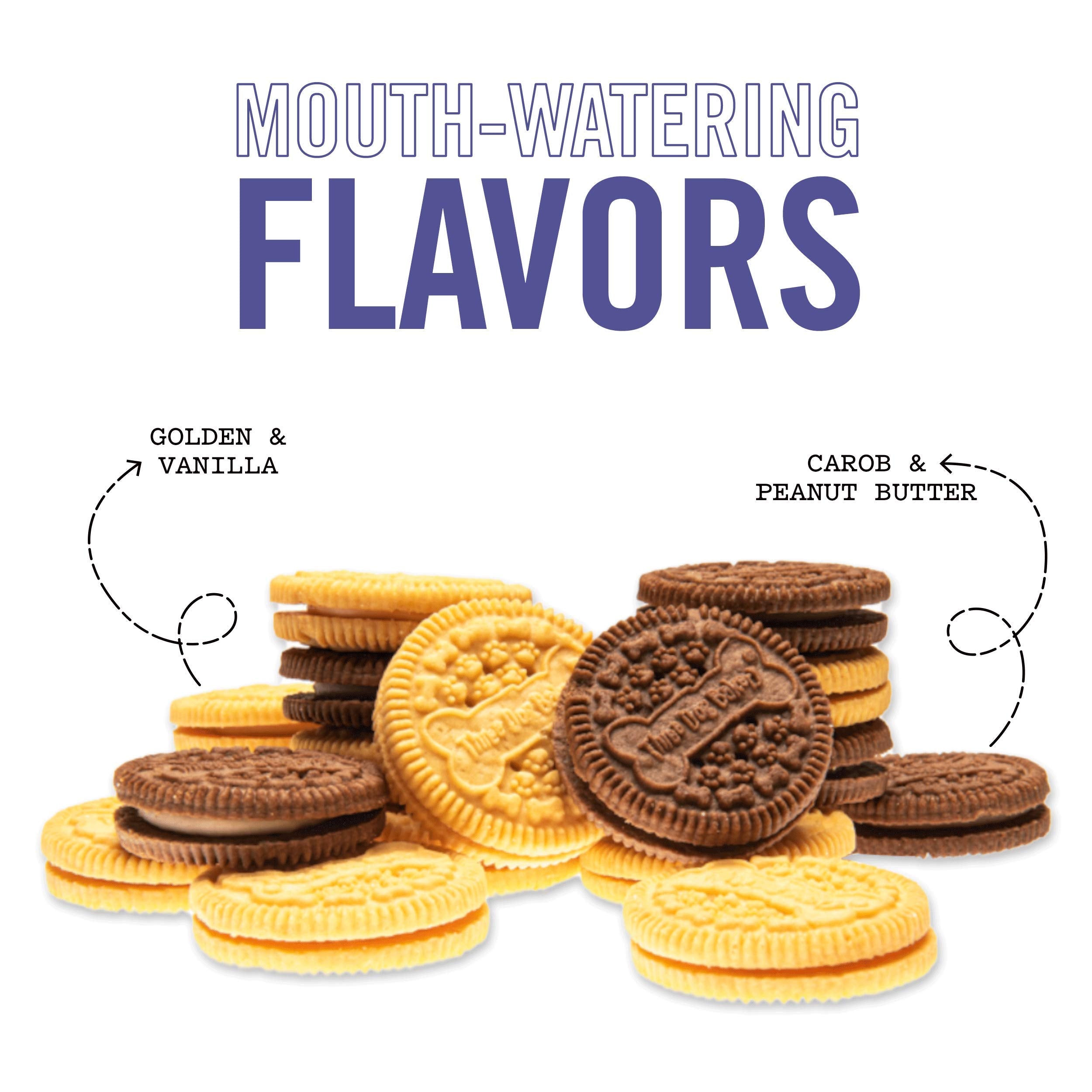 Three Dog Bakery Lickn Crunch Sandwich Cookies Premium Dog Treats with No Artificial Flavors, Butter Flavor & Golden Vanilla Fl