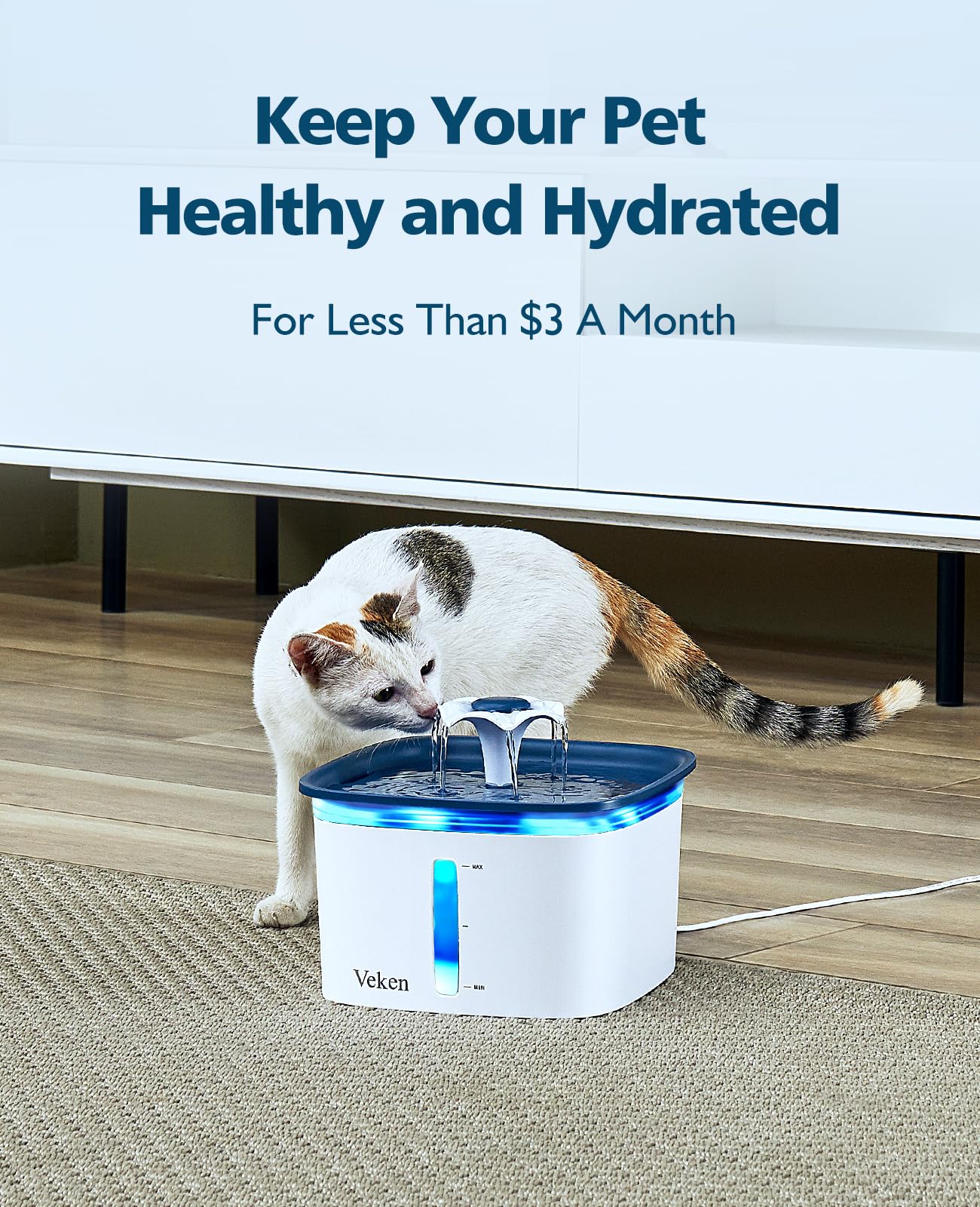 Veken Cat Water Fountain Replacement Filters & Pre-Filter Sponges, 8 Pack, 4-Stage Filtration, White, Model VK1409