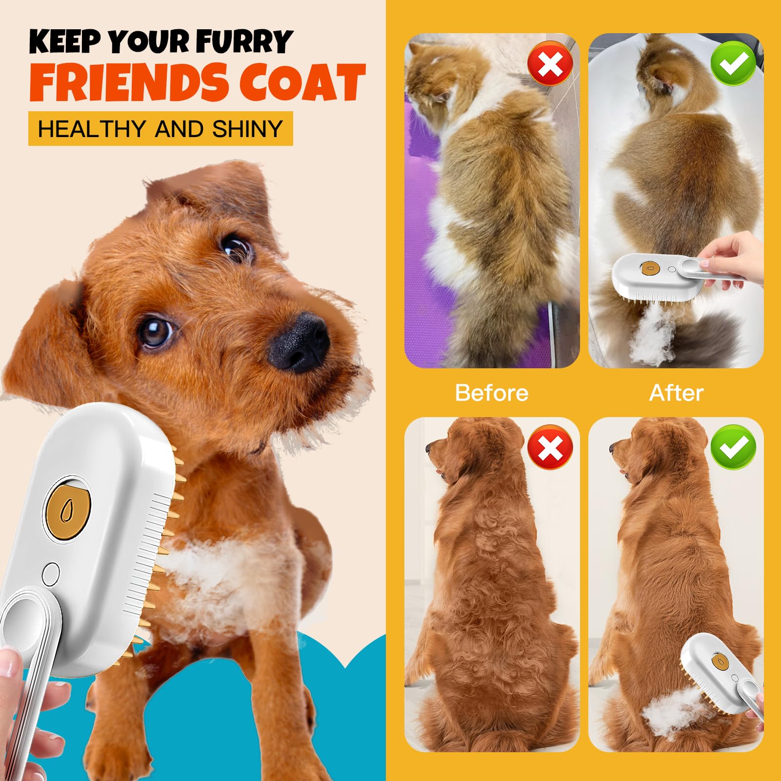 Cat Steam Brush Cats Brushs, Cat Steams Brushfor Shedding, 4-In-1 Self-Cleaning Petsteam Brushwith 360 Rotating Arm For Long And