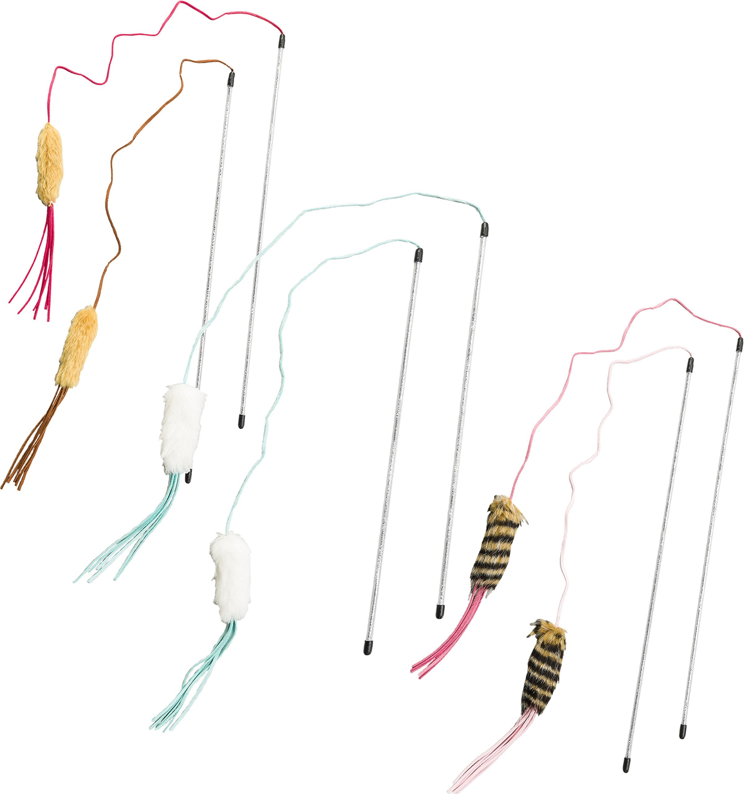 Spot Ethical Leather Strand Teaser Wand Cat Toy Asstd. 44In 6Pcs.