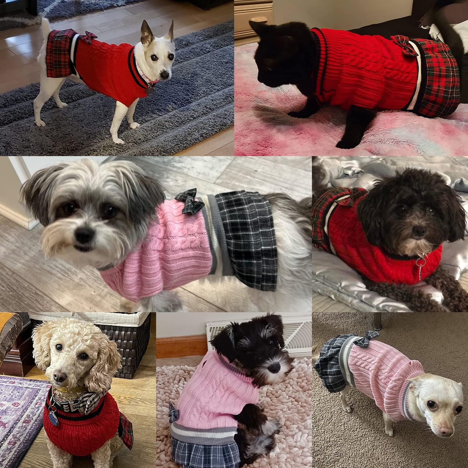 Pawchie Dog Sweater Dress With Bowtie - Dog Turtleneck Pullover Knitwear For Small Dogs Girls Cold Weather Sweater With Leash Hole, Suitable For Small Medium Dogs Puppies