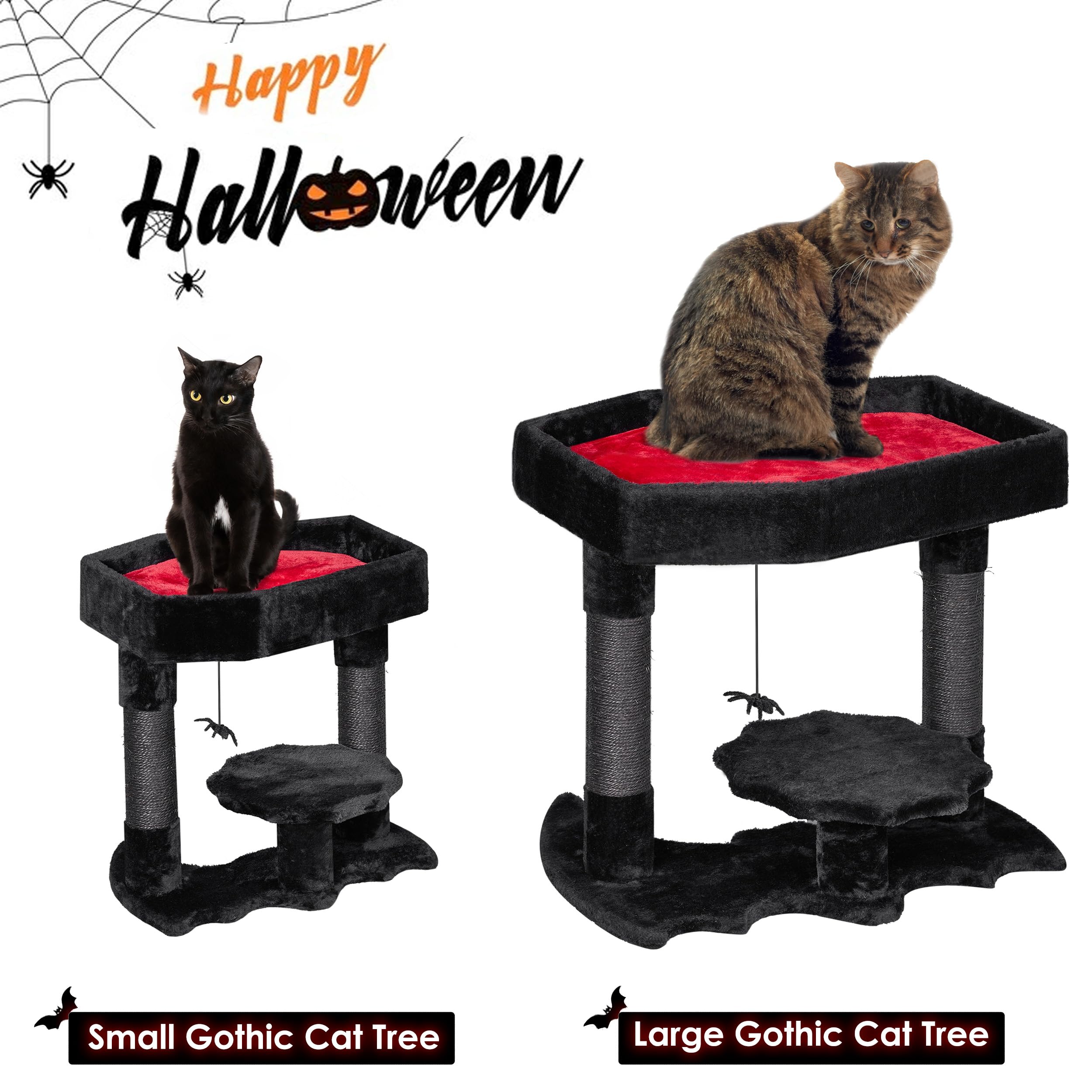 Bewishome Gothic Cat Tree With Coffin Bed Gothic Cat Tower For Indoor Pet Goth With Sisal Scratching Posts, Spider Toy For Hallo