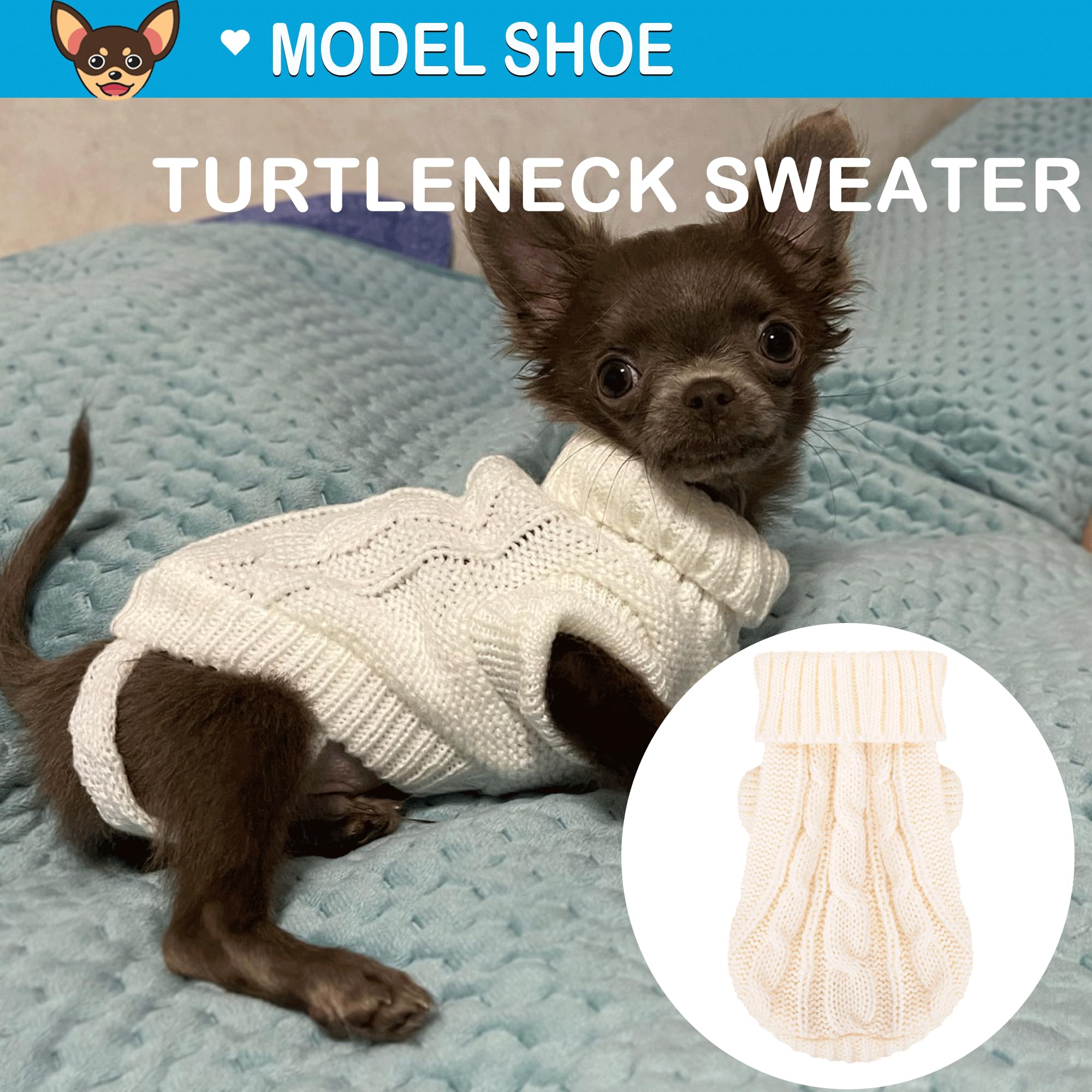 2 Pieces Dog Sweaters For Small Dogs, Turtleneck Knitted Chihuahua Yorkie Sweater, Dog Clothes For Small Dogs, Winter Warm Pullo