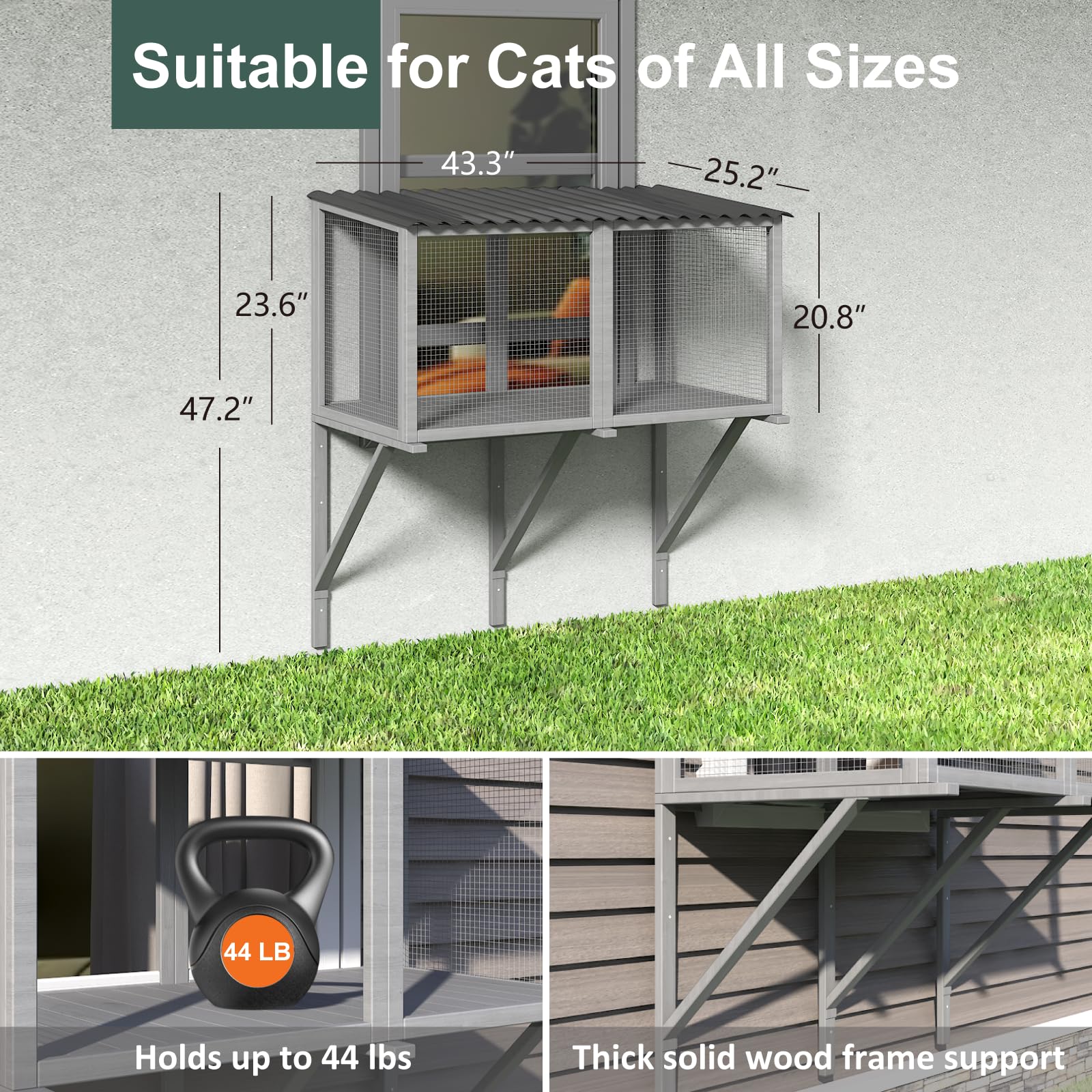 Timhaka Cat Catio, Cat Window Perch For Large Indoor Cats - For Sunbathing, Napping & Overlooking, Wooden Window Hammock For Saf