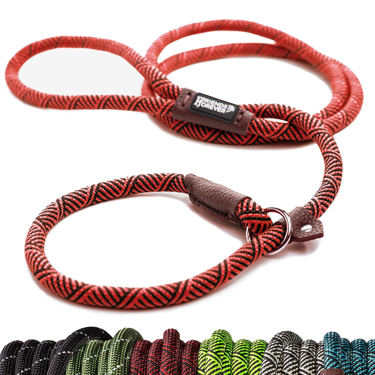 Friends Forever Extremely Durable Dog Rope Leash, Premium Quality Training Slip Lead, Reflective, Thick Heavy Duty, Sturdy, No Pull, Comfortable For The Strong Large Medium Small Pets 6 Feet, Red