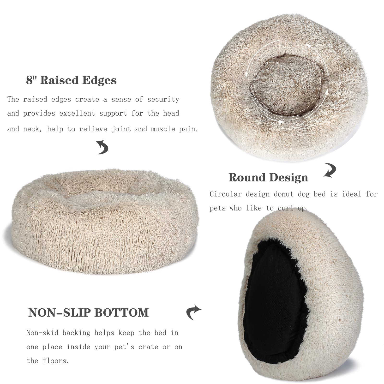 Small Dog Bed Calming Dogs Bed For Small Medium Large Dogs Anti-Anxiety Puppy Bed Machine Washable Warming Cozy Soft Pet Round Bed Fits Up To 10-100 Lbs (Medium (Pack Of 1), Beige)