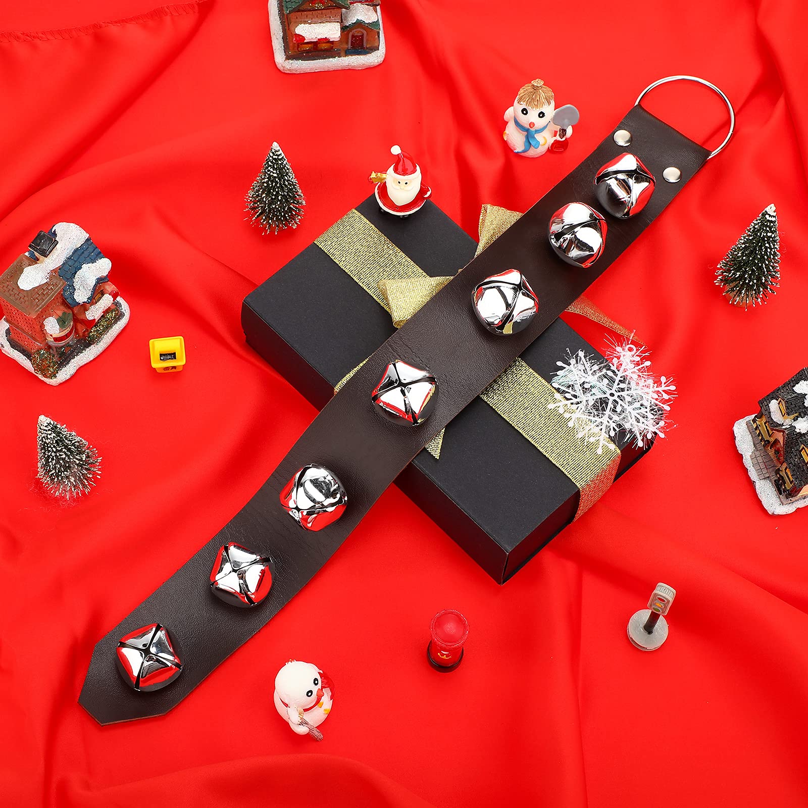 Frienda Hanging Jingle Sleigh Bells 7-Bell Dog Doorbells for Door Knob Faux Leather Belts Dog Training Bells Christmas Decor and