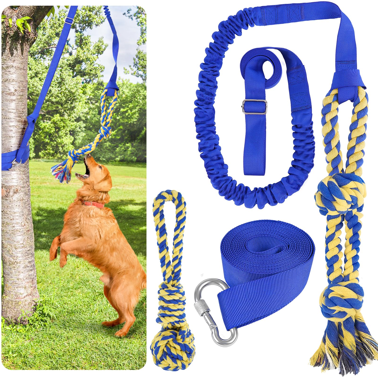 XiaZ Tug of War Dog Toy, Interactive Dogs Toy Bungee Hanging Tether with 2 Chew Rope Toys, Heavy Duty Puppy Outdoor Activity Agg