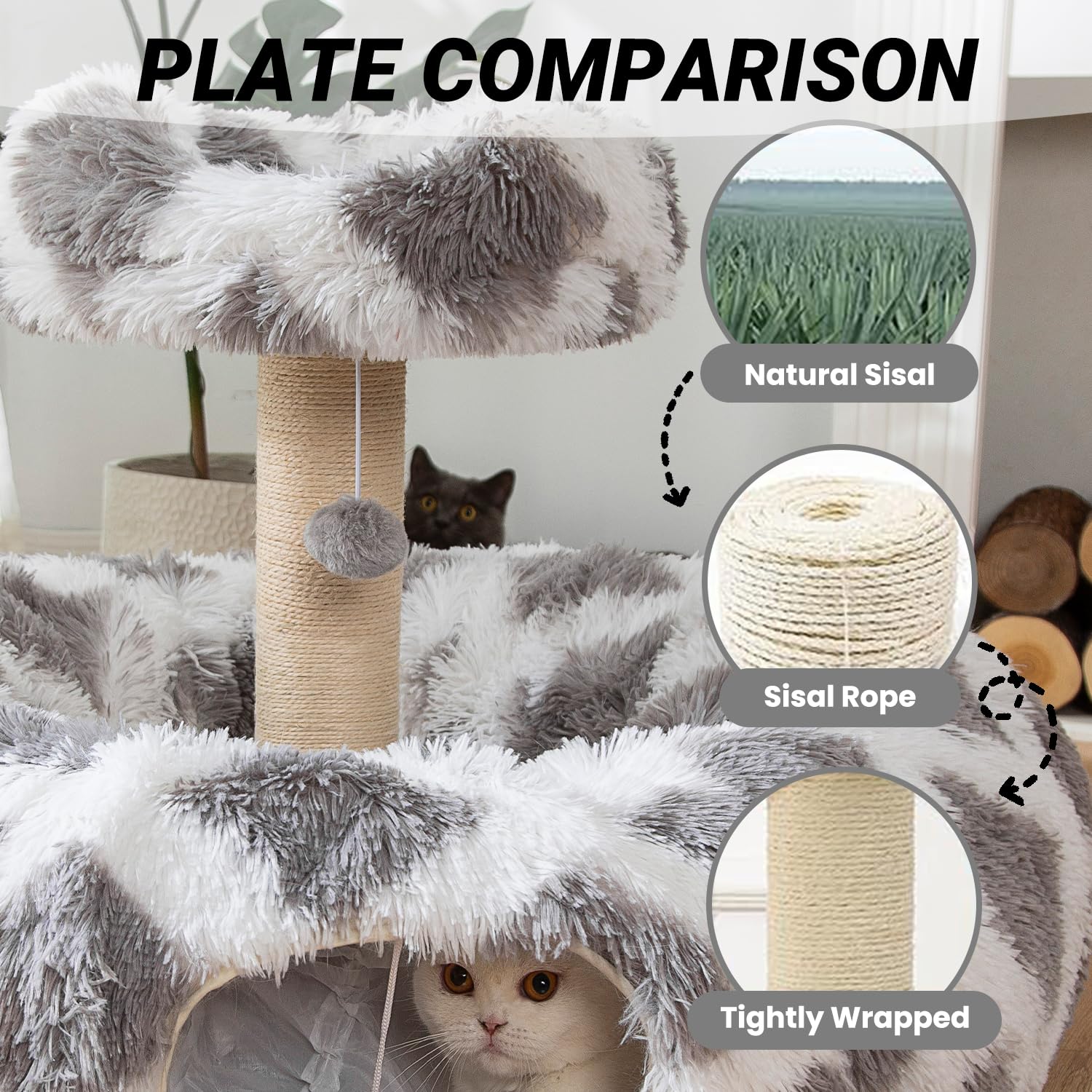 Luckitty 2 In 1 Cat Donut Tunnel & Scratching Post Bed- Featuring With Soft Plush Perch, Sisal-Covered Scratch Posts And Hanging
