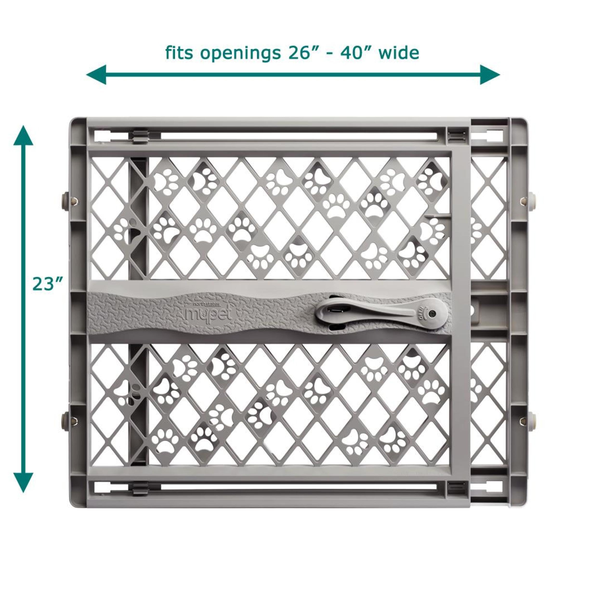 Mypet North States Paws Portable Pet Gate: 26-40' Wide. Pressure Mount. No Tools Needed. Made In Usa. Dog Gate 23' Tall, Expandable, Durable Dog Gates For Doorways, Fieldstone Gray