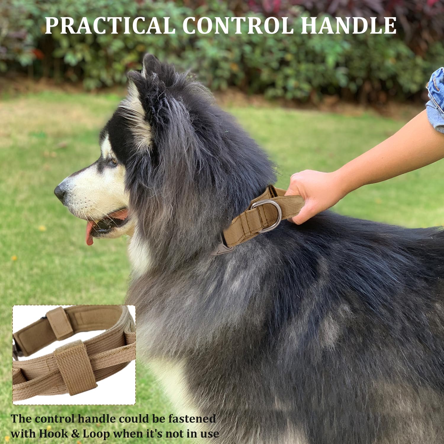 Tactical Dog Collar with Handle - Military Adjustable Dog Training Collar Soft Nylon and Heavy Duty Metal Buckle for Medium Larg