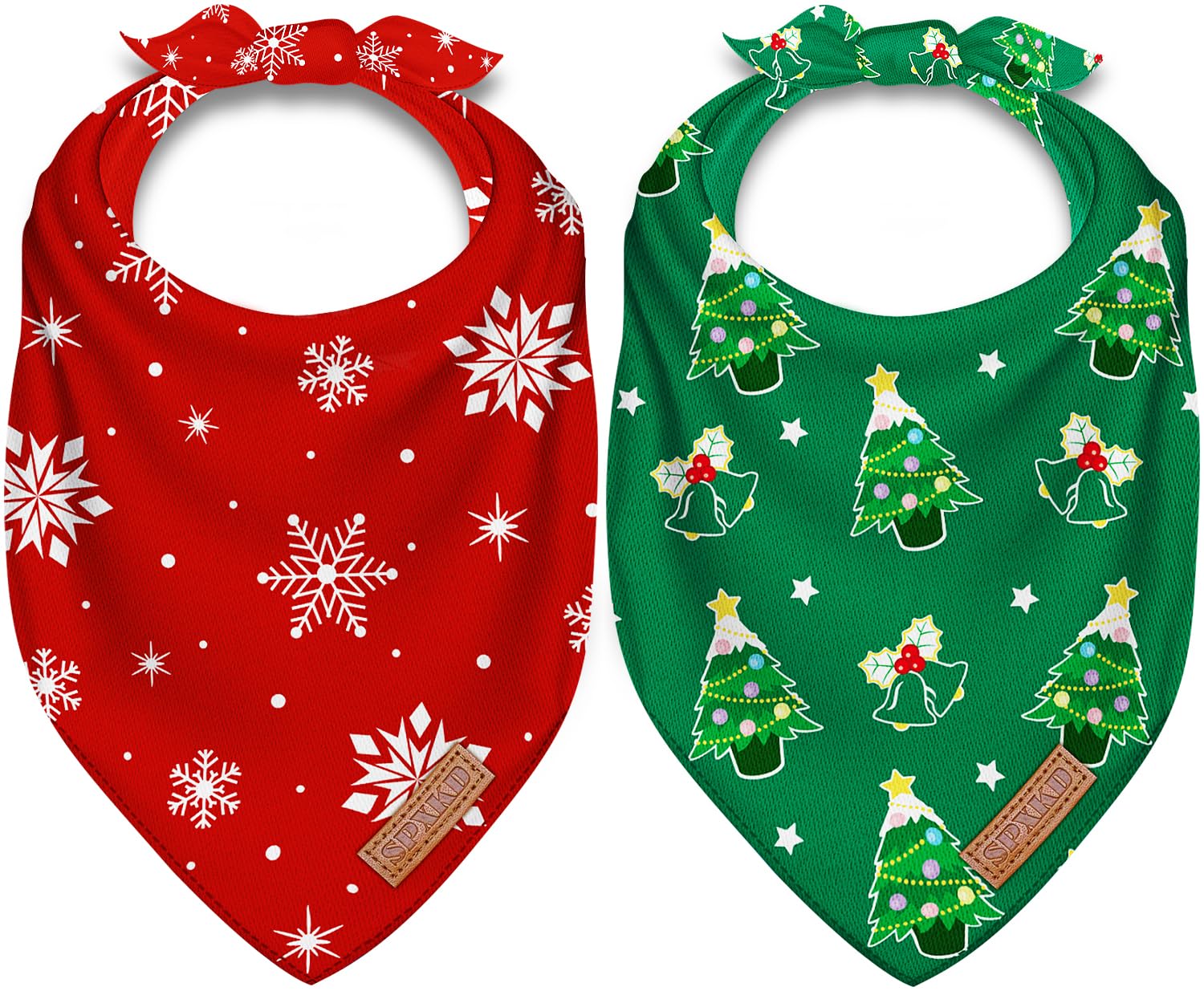Christmas Dog Bandanas 2 Pack Soft Cotton Washable Christmas Tree & Snowflakes Scarf - Multiple Sizes, Adjustable Fit - Premium 