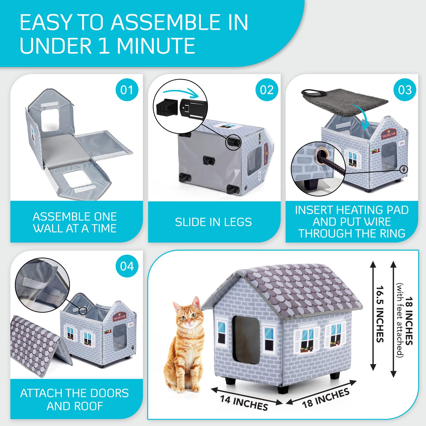 Petyella Heated Cat Houses For Outdoor Cats In Winter - Heated Outdoor Cat House Weatherproof - Outdoor Heated Cat House - Easy To Assemble