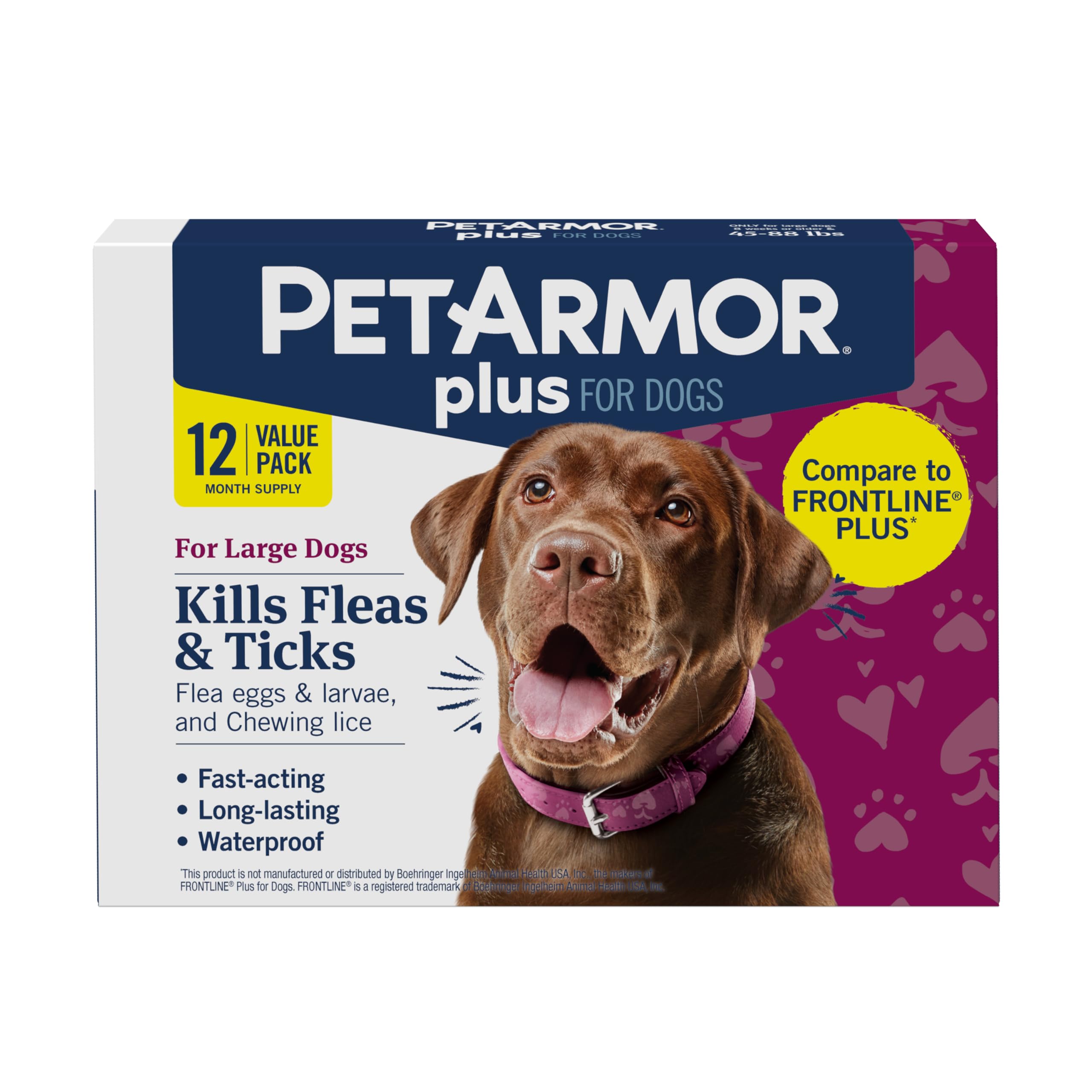 PetArmor Plus Flea and Tick Prevention for Dogs, Dog Flea and Tick Treatment, 12 Doses, Waterproof Topical, Fast Acting, Large D