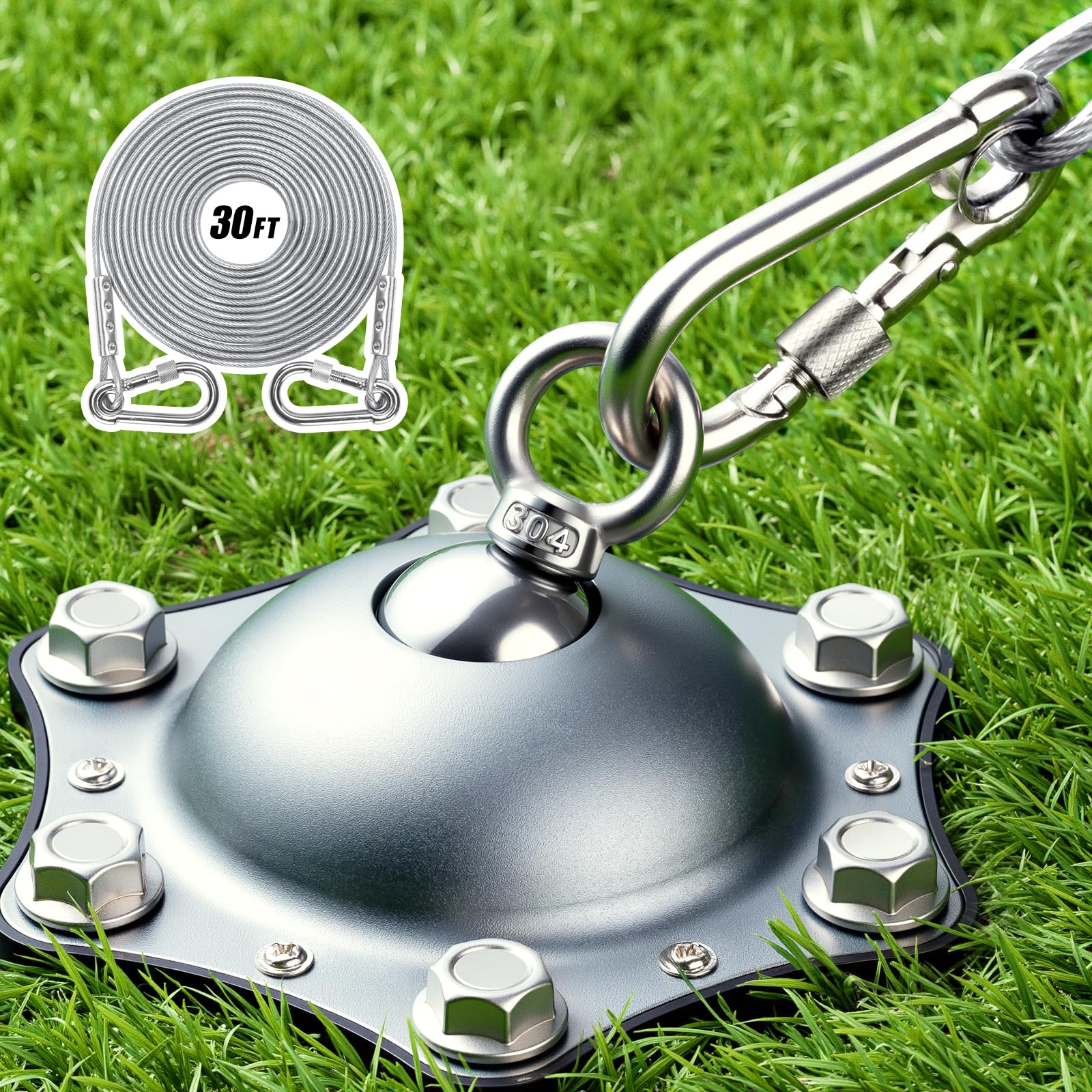 Dog Tie Out Cable And Stake, 360 Swivel Dog Stake Leads For Yard Heavy Duty With Steel Wire Leash Cable 30Ft, No Tangle Dog Runn