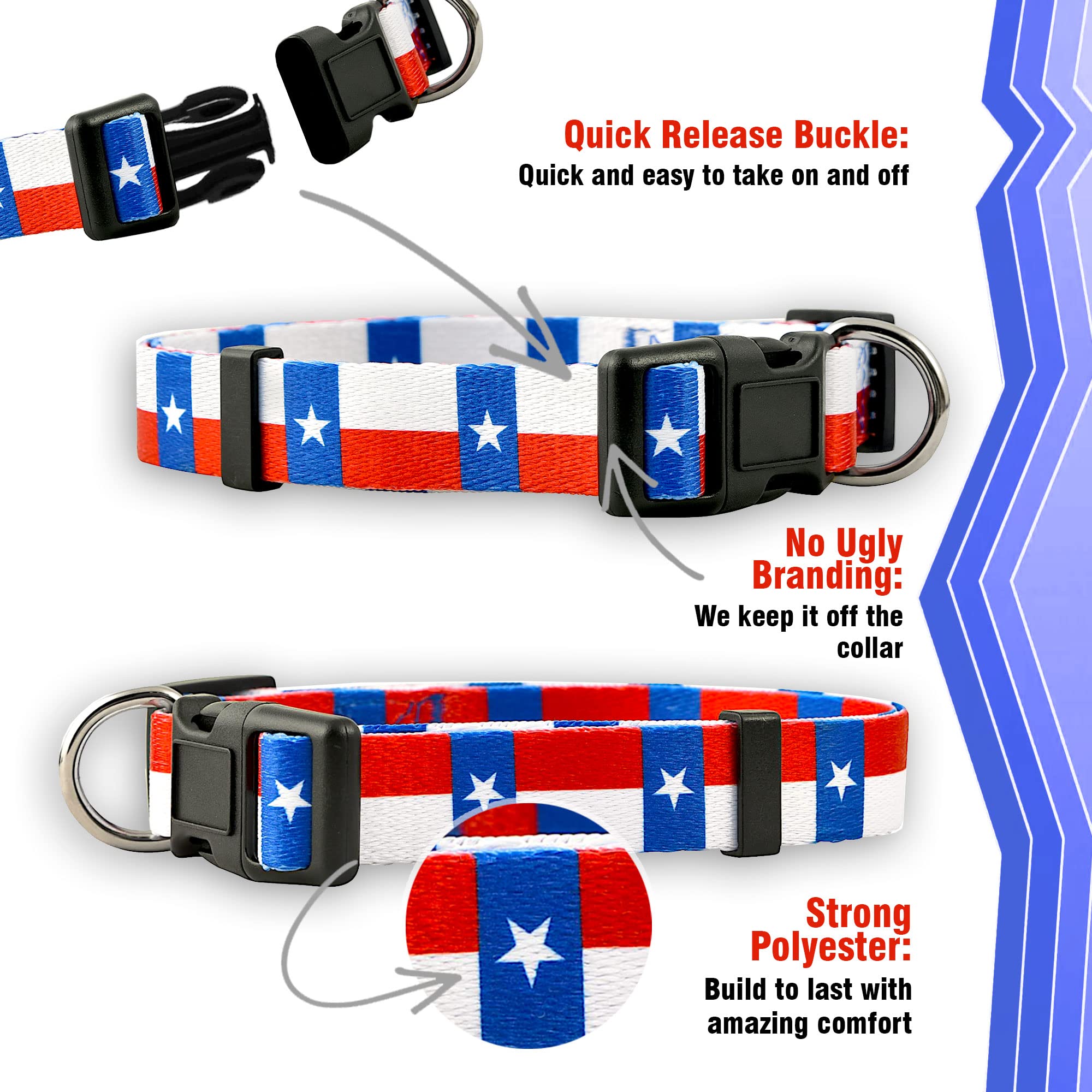 Native Pup Texas State Flag Dog Collar (Texas, Large)