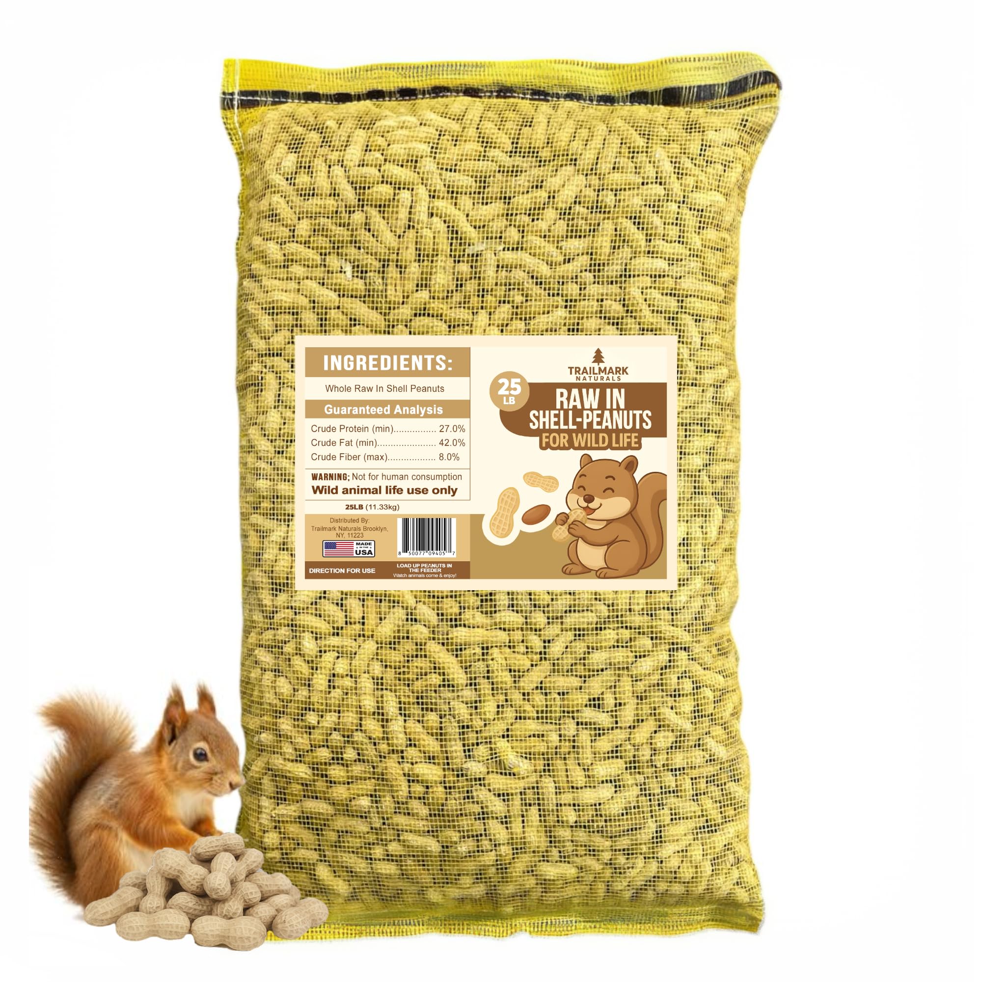 Trailmark Naturals - 25 LB - Raw Peanuts For Squirrels, Raw In Shell Peanuts For Birds and Wildlife- Squirrel Food, Wild Bird Se