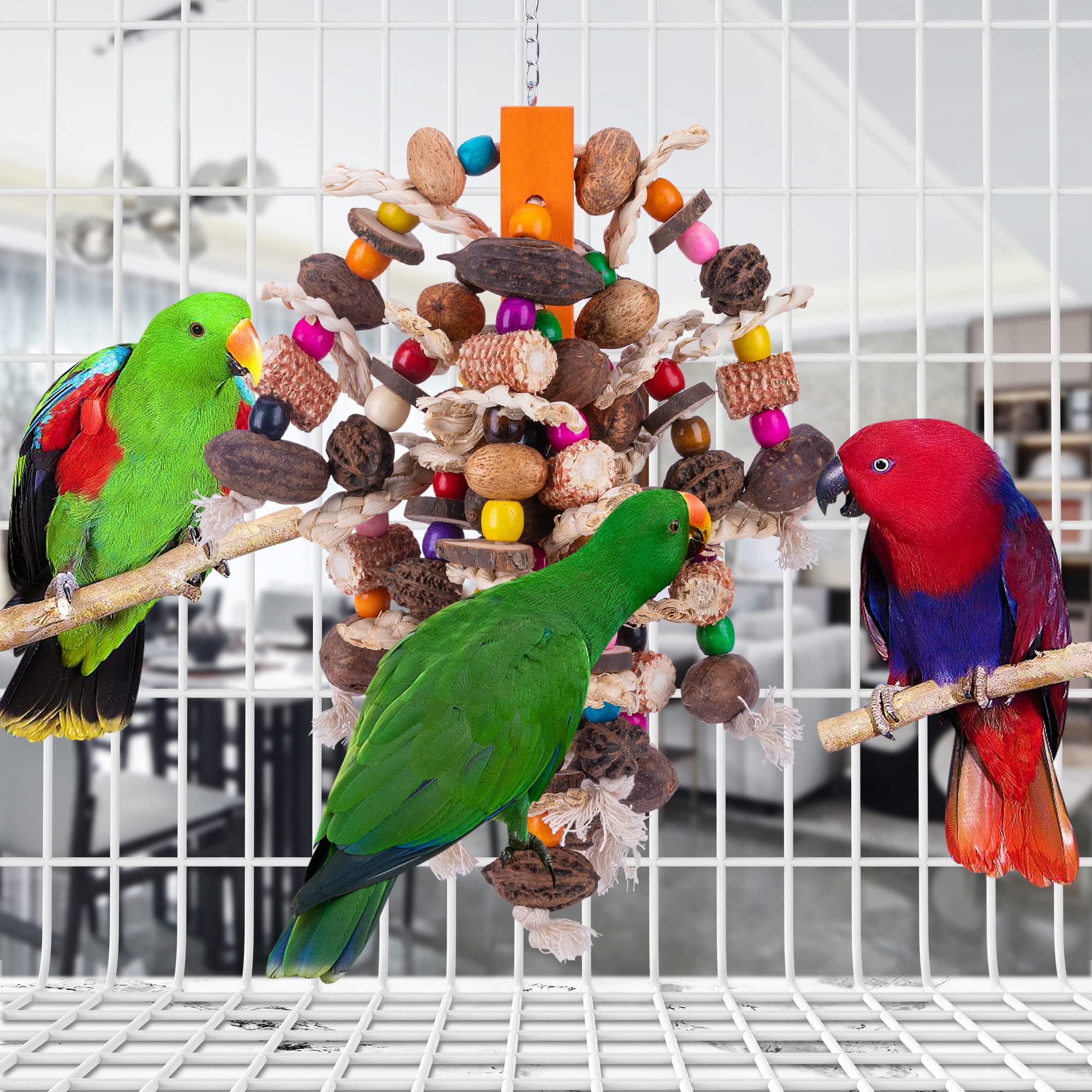 Deloky Large Parrot Bird Chewing Toys-Natural Nuts Corn Parrot Tearing Toy-Wooden Bird Cage Toy For African Grey,Macaws Cokatoos,Amazon Parrots And Other Large Birds