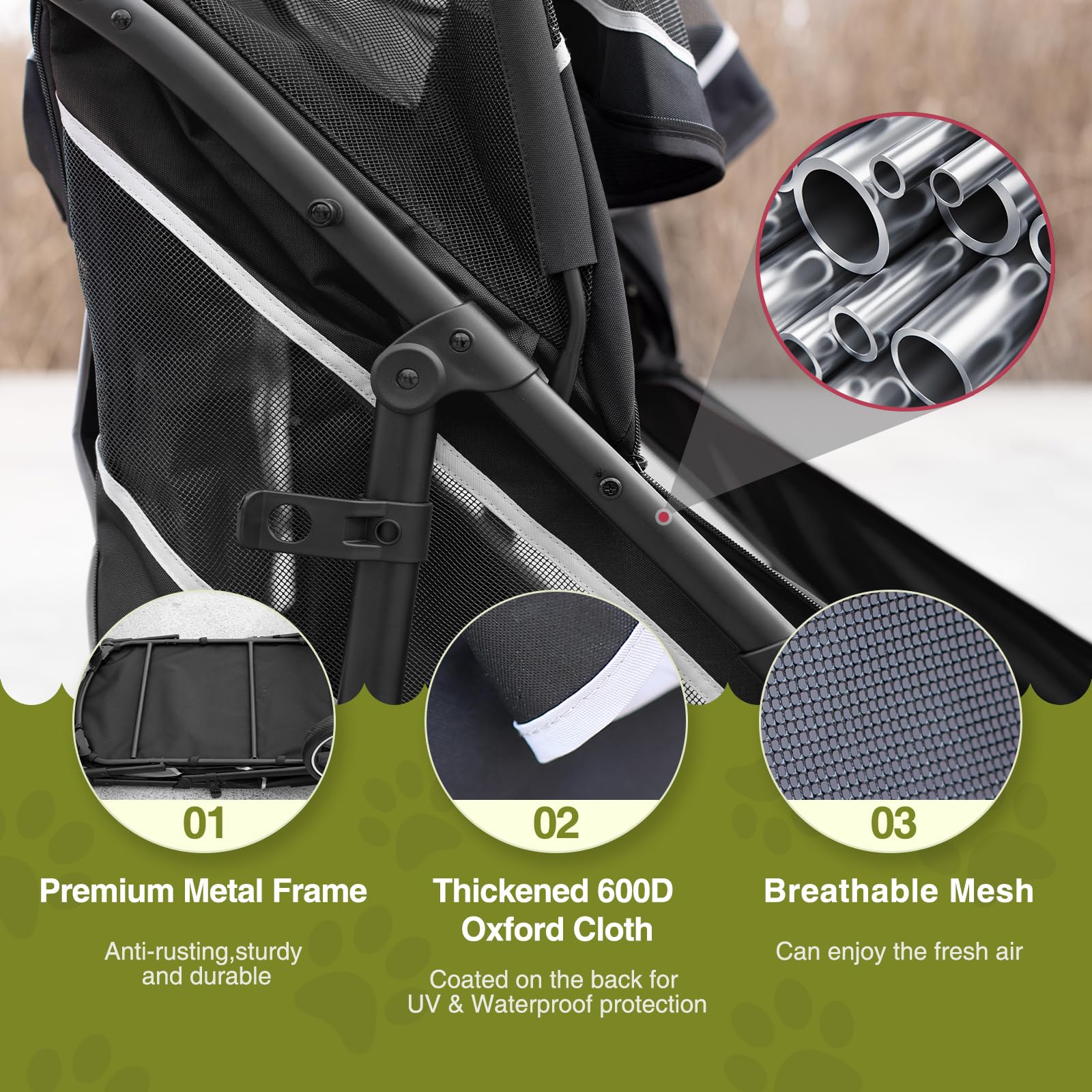 Dog Stroller For Medium/Large Dogs One-Click Folding, Extra Large Pet Stroller For 2 Dogs With Storage Pocket & Shock Absorption