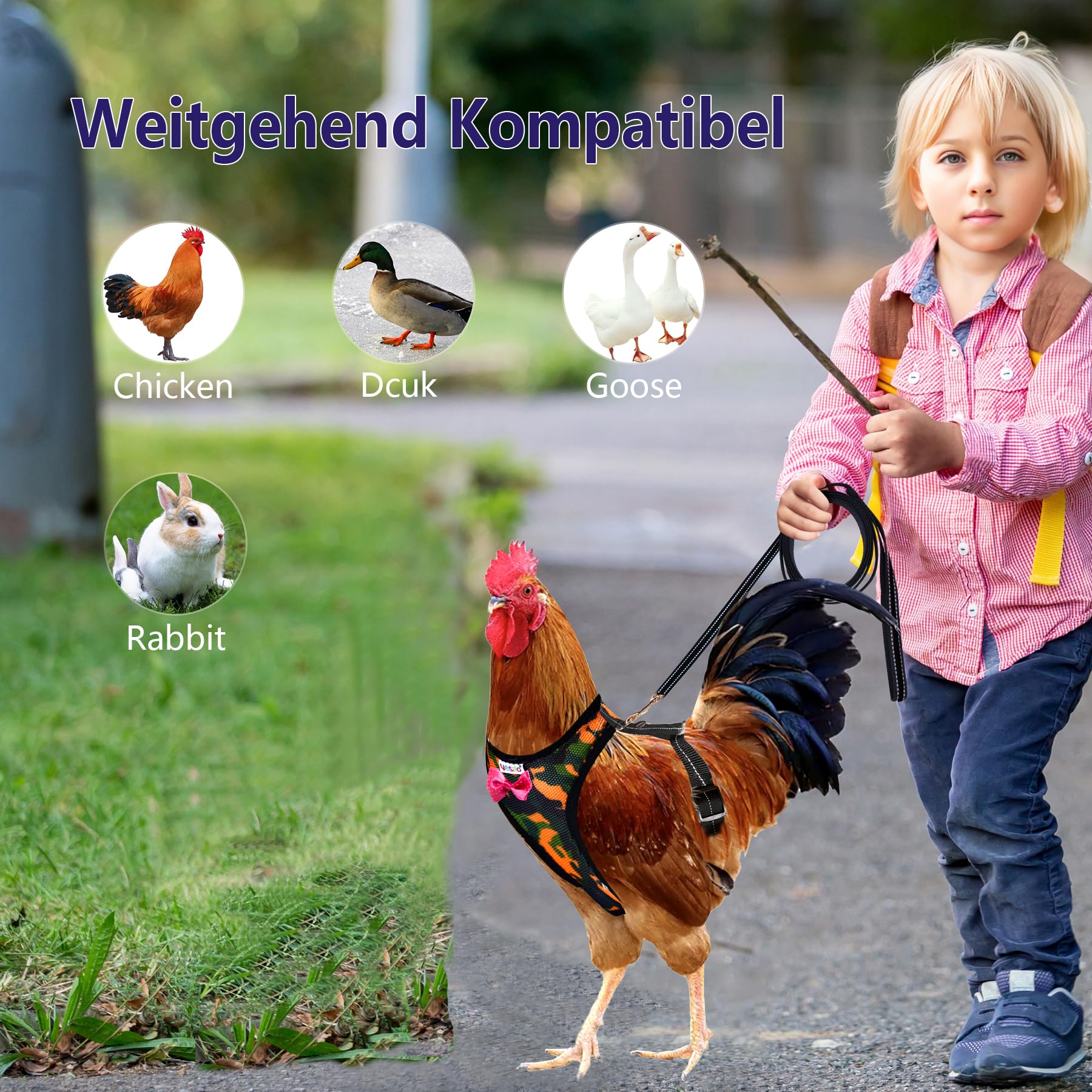 Yesito Premium Adjustable Chicken Harness with Camouflage Design & Comfortable Breathable Fabric - Includes Resilient 5.4ft Matc