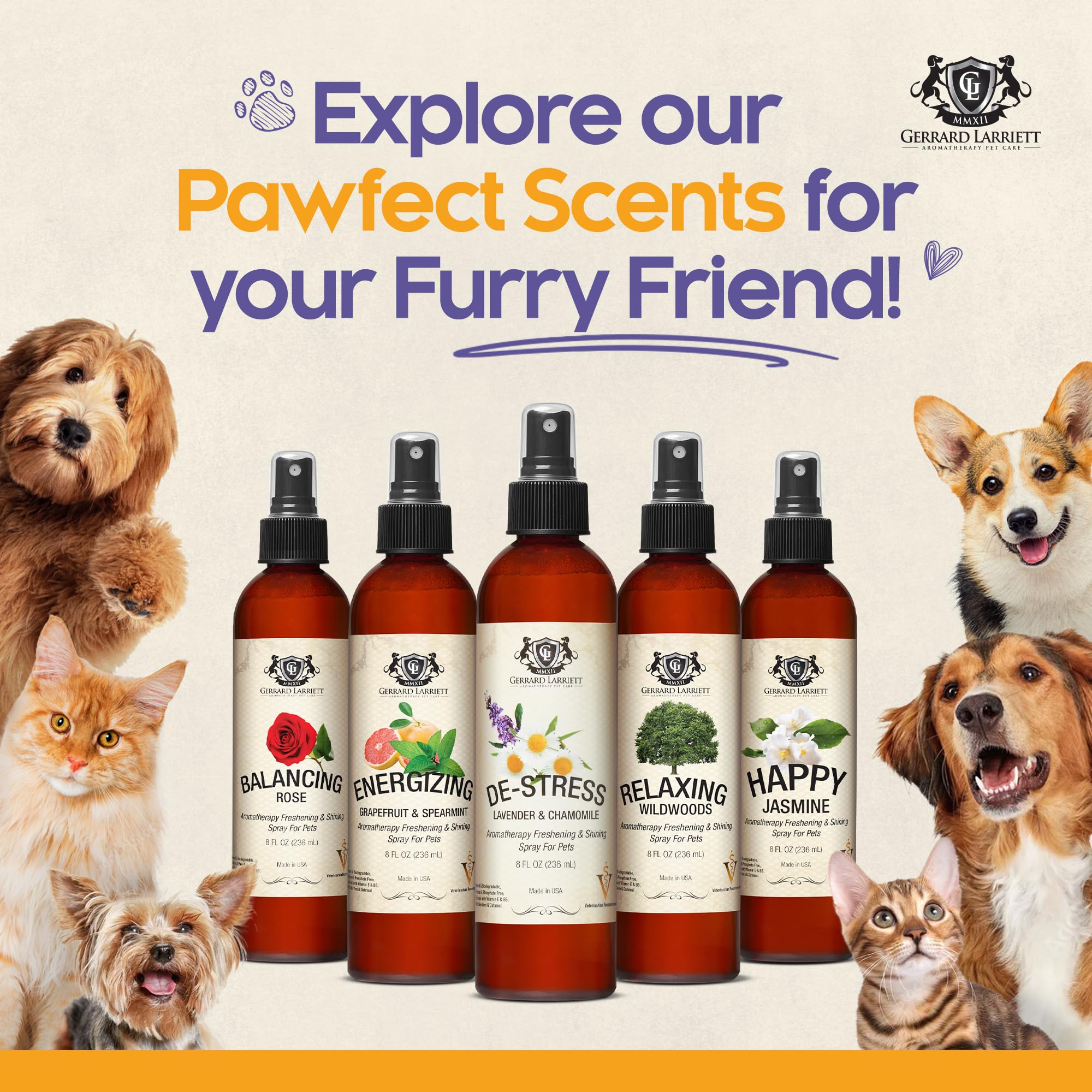 Gerrard Larriett Aromatherapy Freshening Spray for Pets - 8 Fl Oz - Chamomile & Lavender Scent - Calming Dog Spray