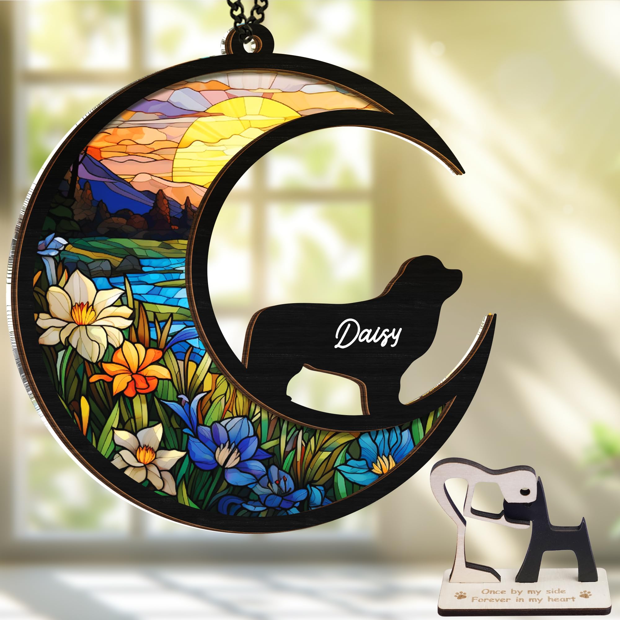 6'' Newfoundland Dog Memorial Suncatcher Personalized Name Dog Breed Pet Ornament Window Car Hanging Sympathy Gift For Loss Of P