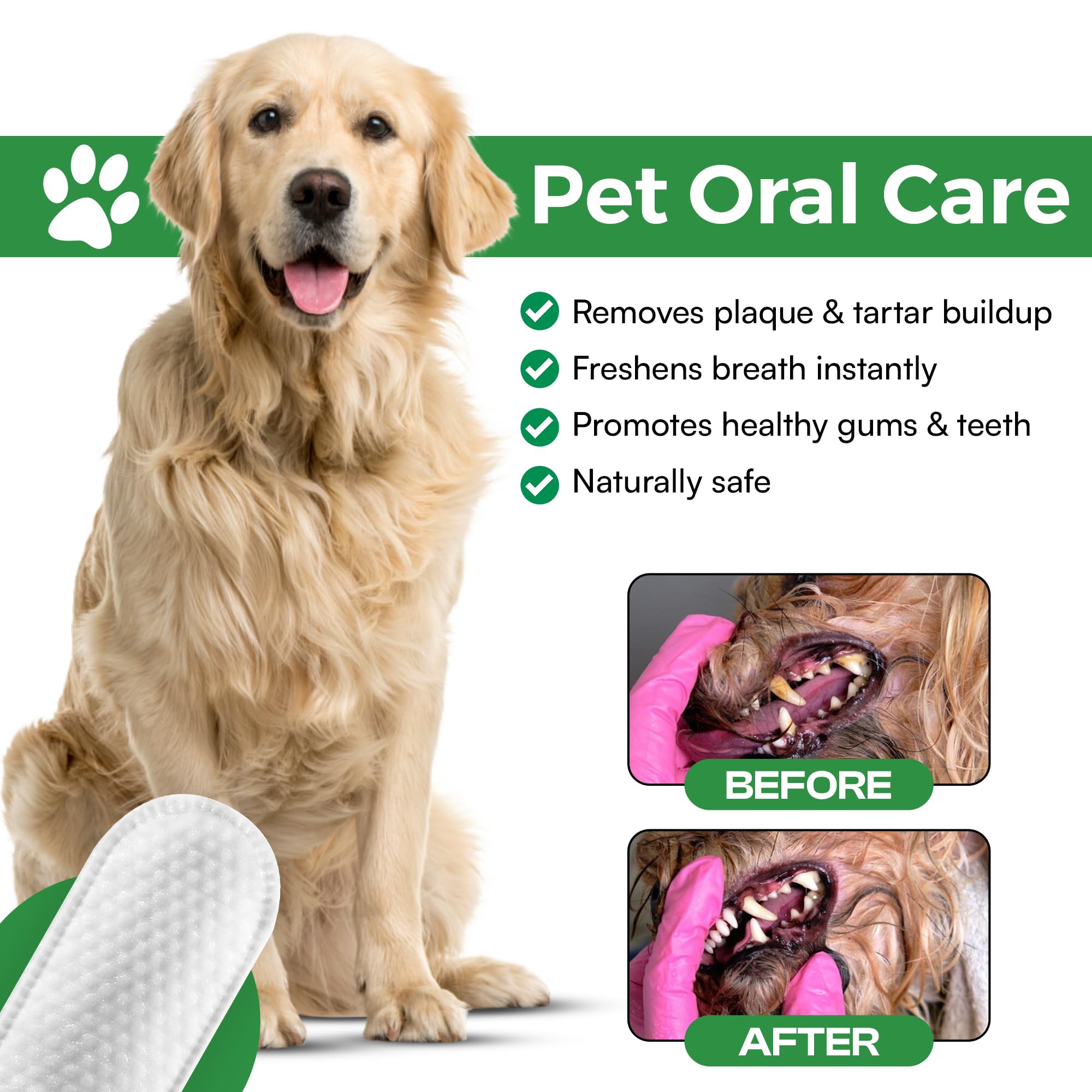 Pawsher Dogs Dental Wipes | Fights Plaque, Freshens Breath & Promotes Gum Health | No Rinse Dog Teeth Cleaning | Gentle & Natura