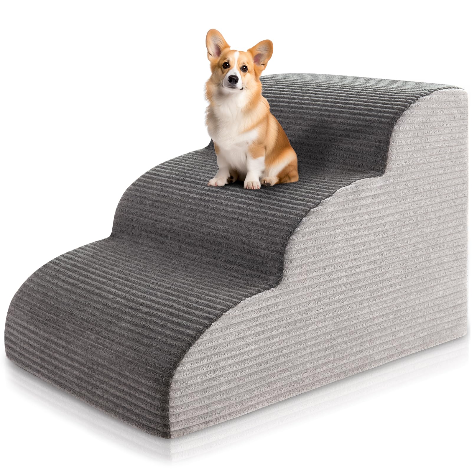 15.7   H Curved Dog Stairs Ramp for Beds Couches, Pet Steps with Durable Non-Slip Washble Fabric Cover, Pet Stairs for Bed Climb